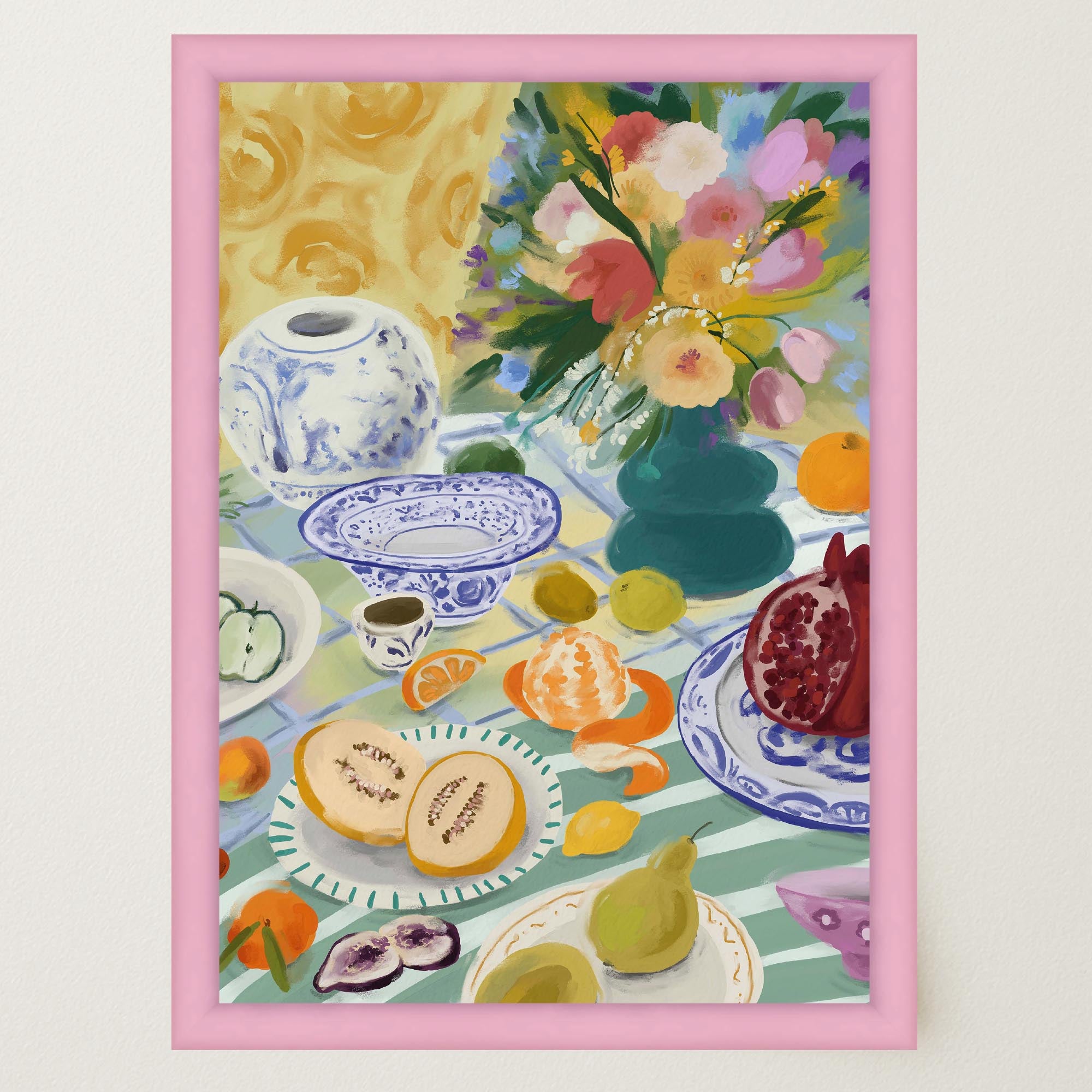 Colourful Still Life Fruit and Flowers Wall Art Print-Skudaboo