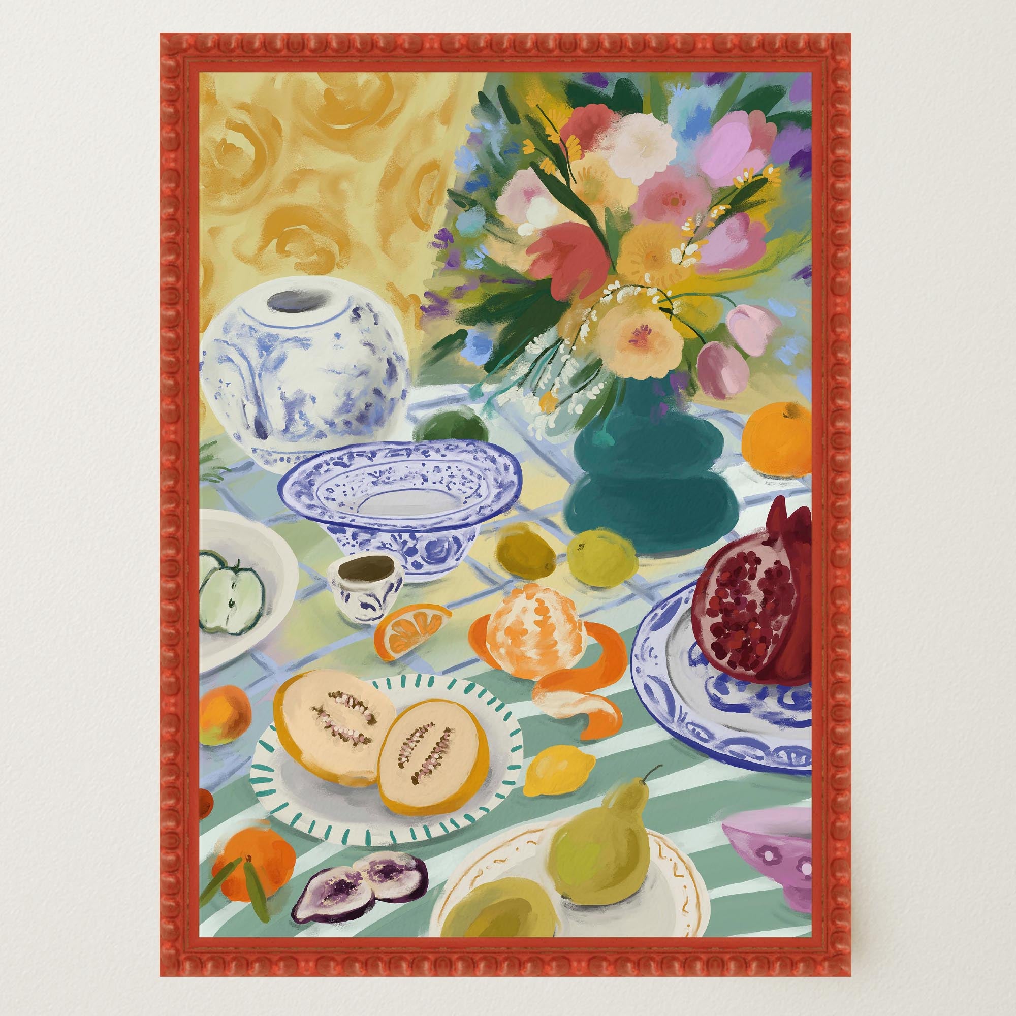 Colourful Still Life Fruit and Flowers Wall Art Print-Skudaboo