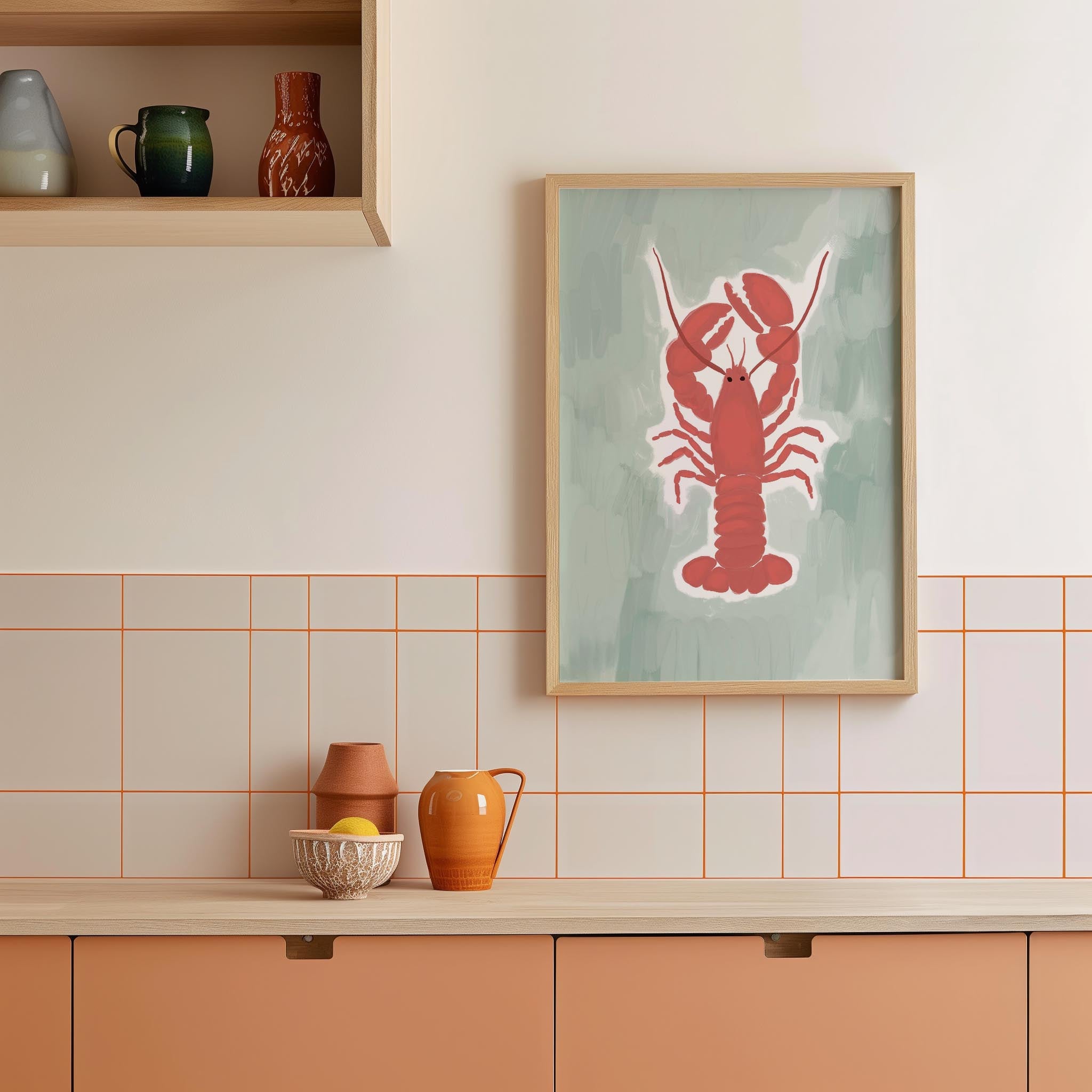 Red Lobster Illustration Wall Art Print-Skudaboo