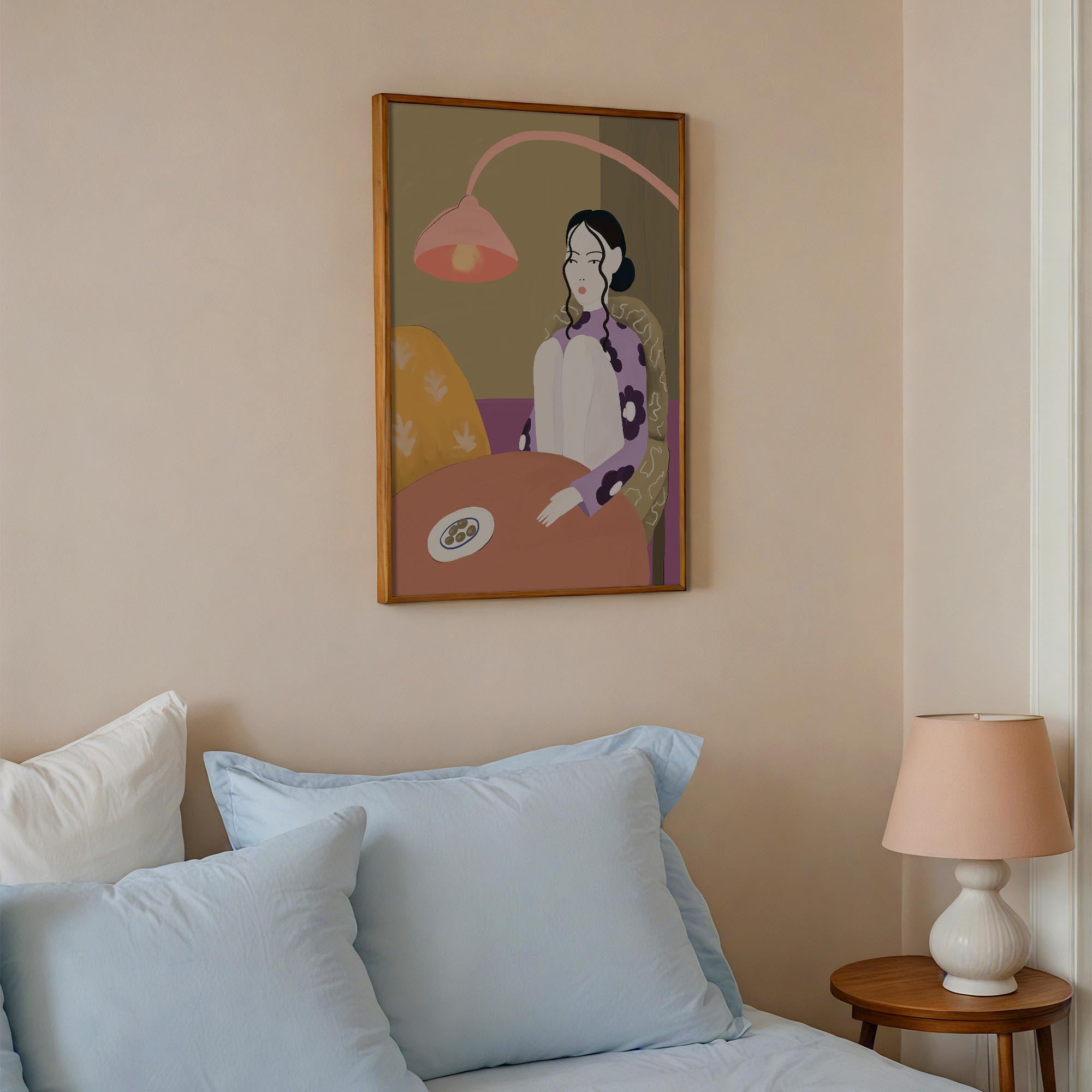Woman Sitting at Table Wall Art Print-Skudaboo
