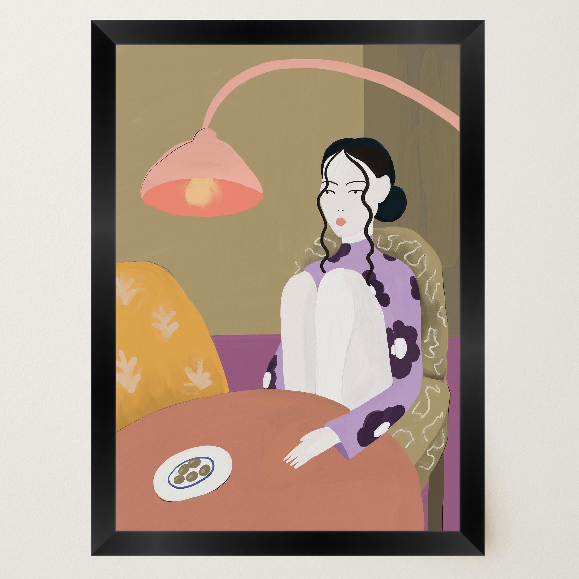 Woman Sitting at Table Wall Art Print-Skudaboo