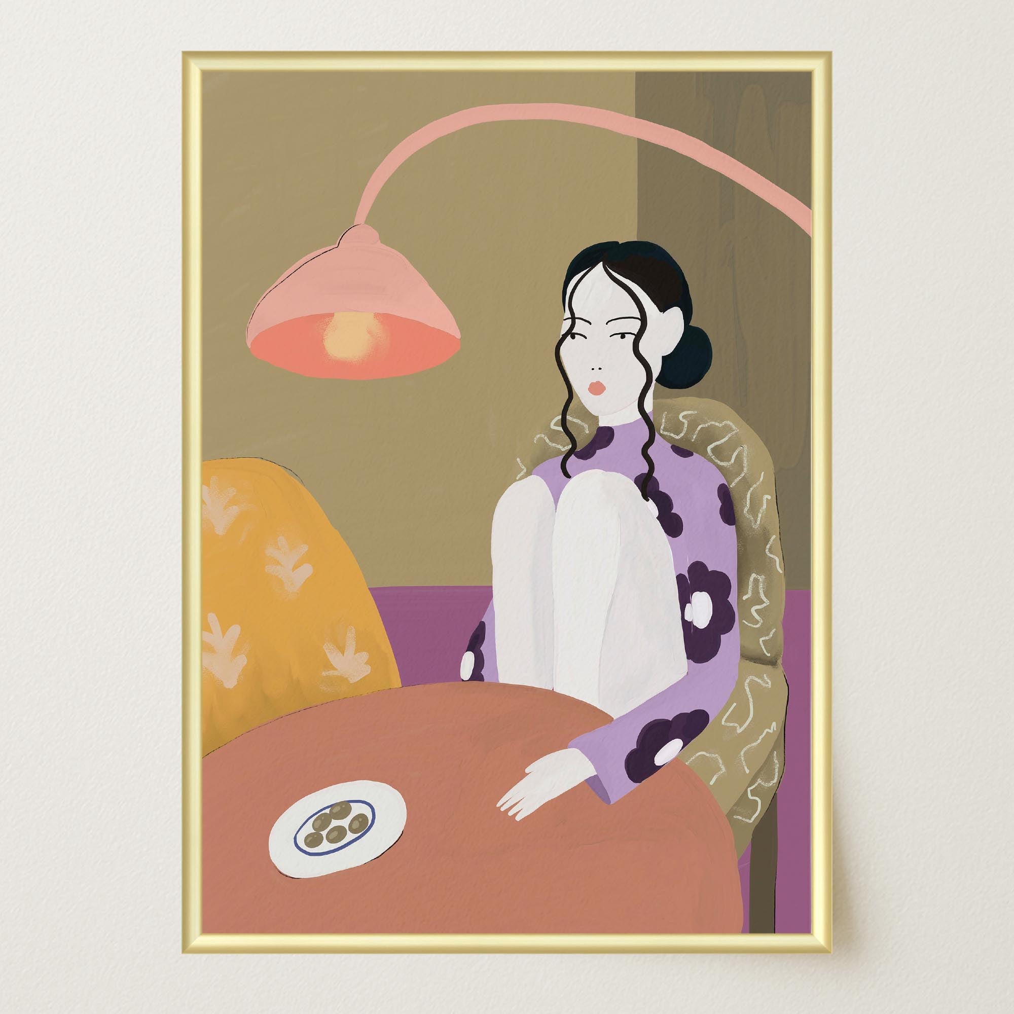 Woman Sitting at Table Wall Art Print-Skudaboo