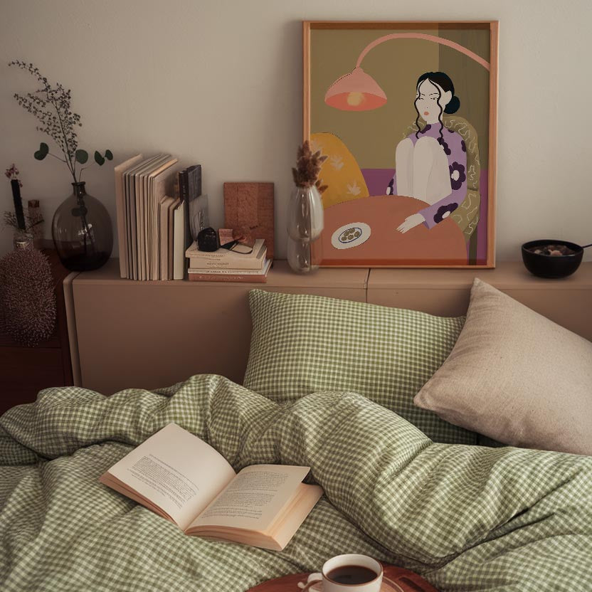 Woman Sitting at Table Wall Art Print-Skudaboo