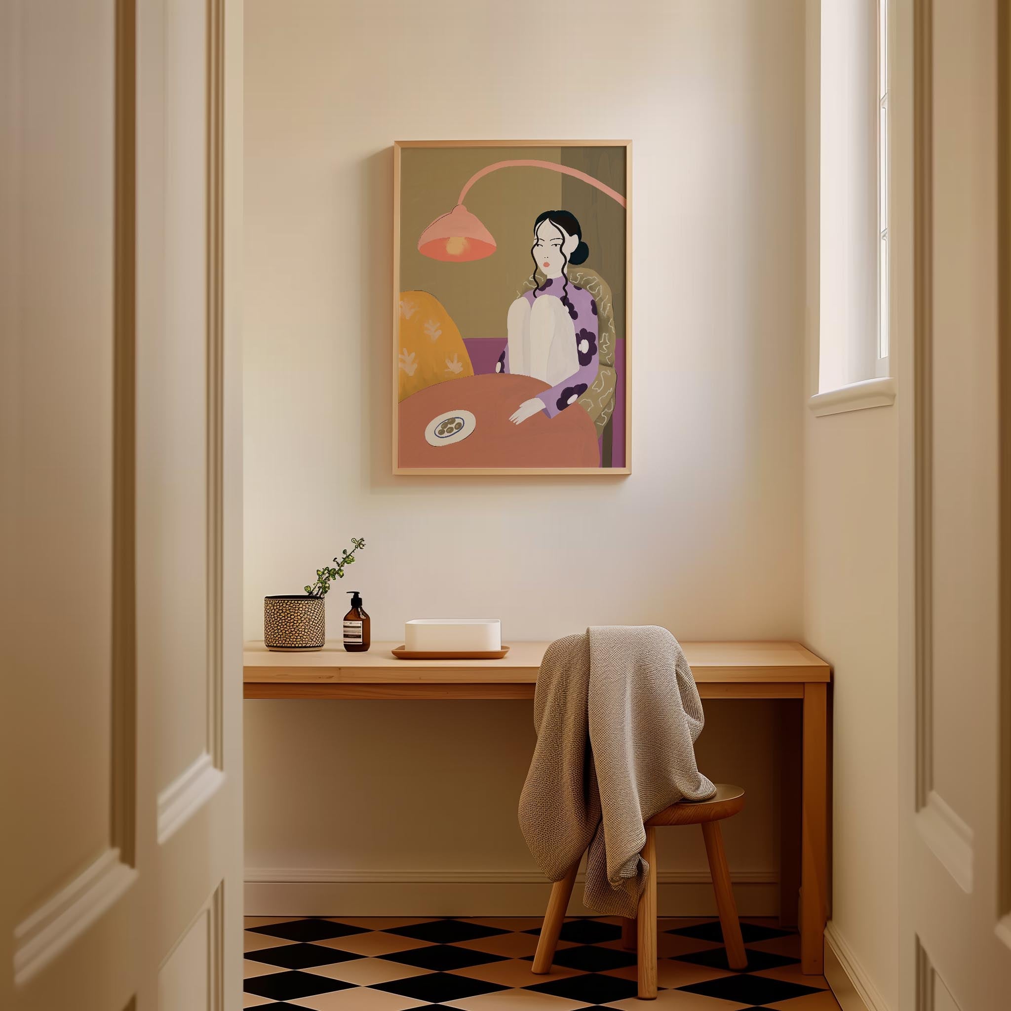 Woman Sitting at Table Wall Art Print-Skudaboo