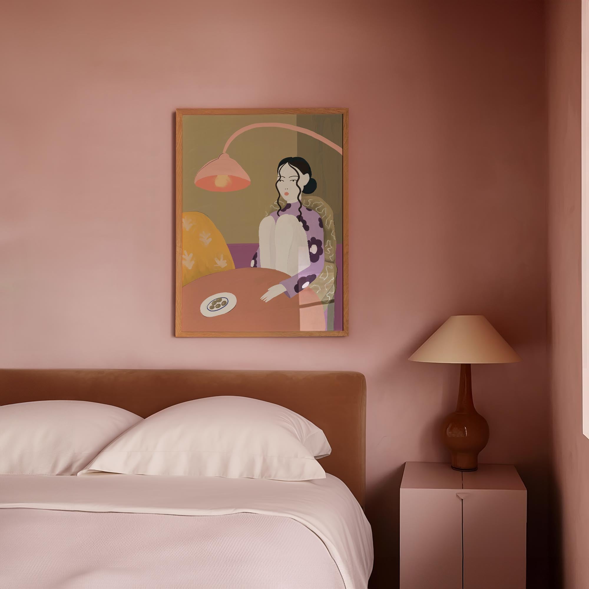 Woman Sitting at Table Wall Art Print-Skudaboo