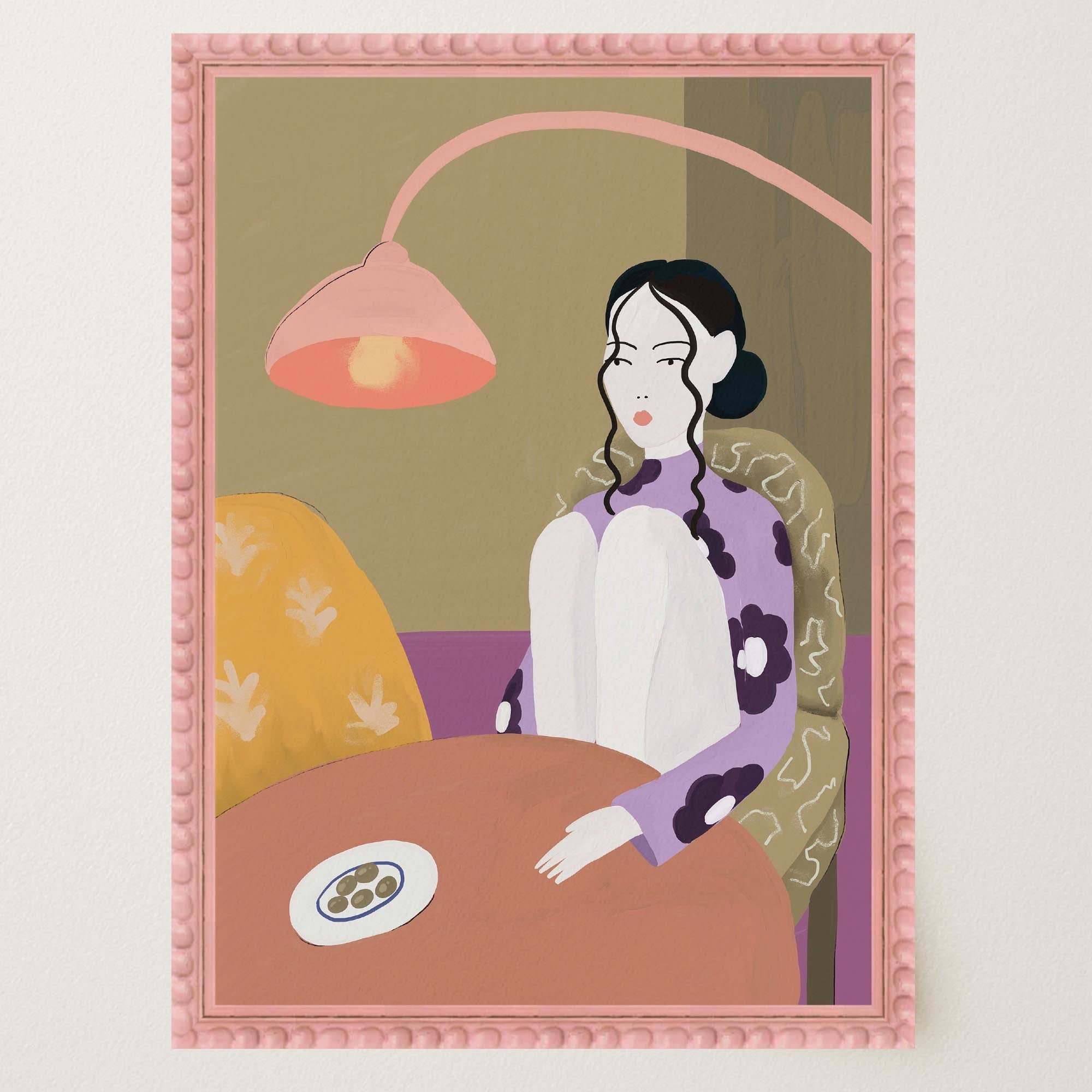 Woman Sitting at Table Wall Art Print-Skudaboo