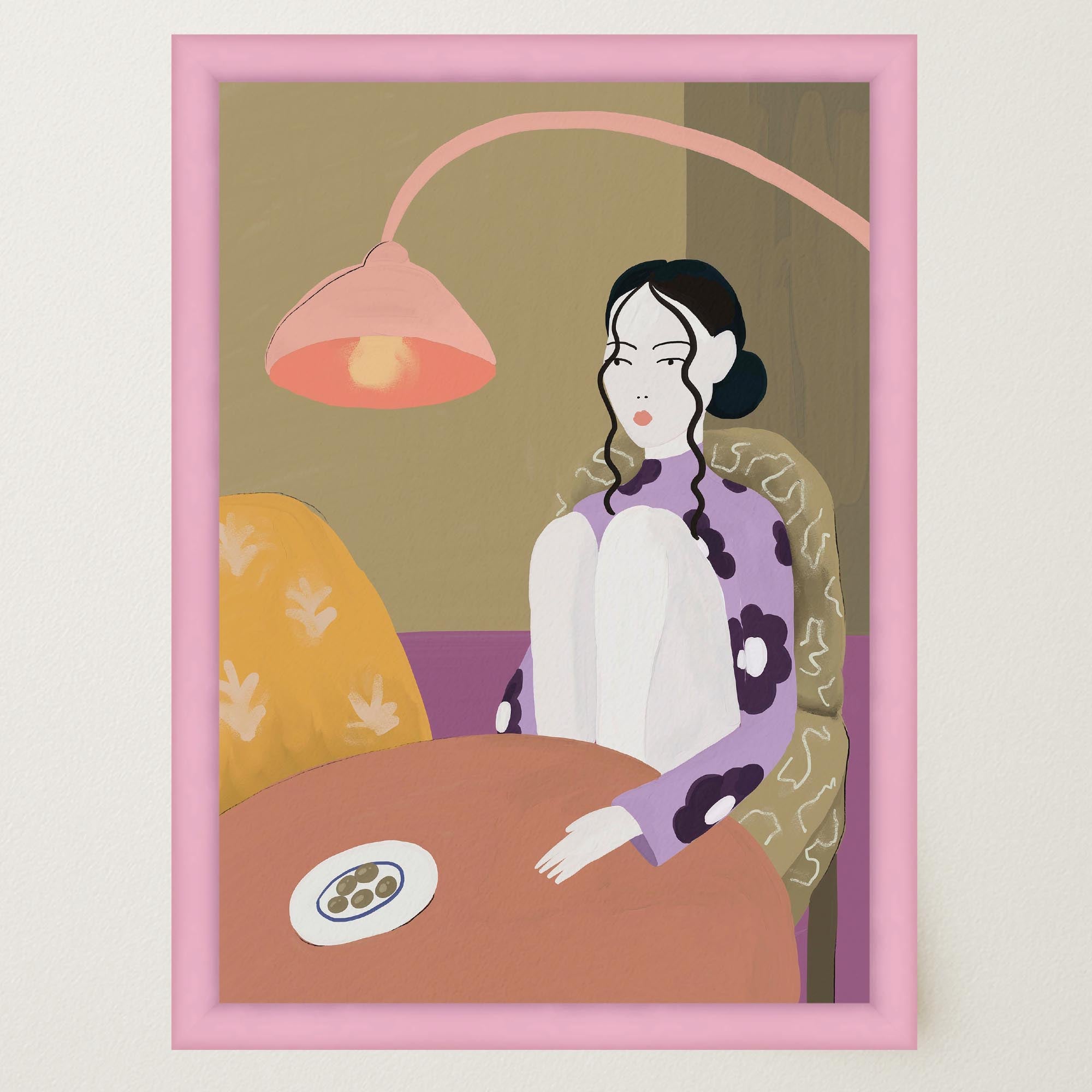 Woman Sitting at Table Wall Art Print-Skudaboo