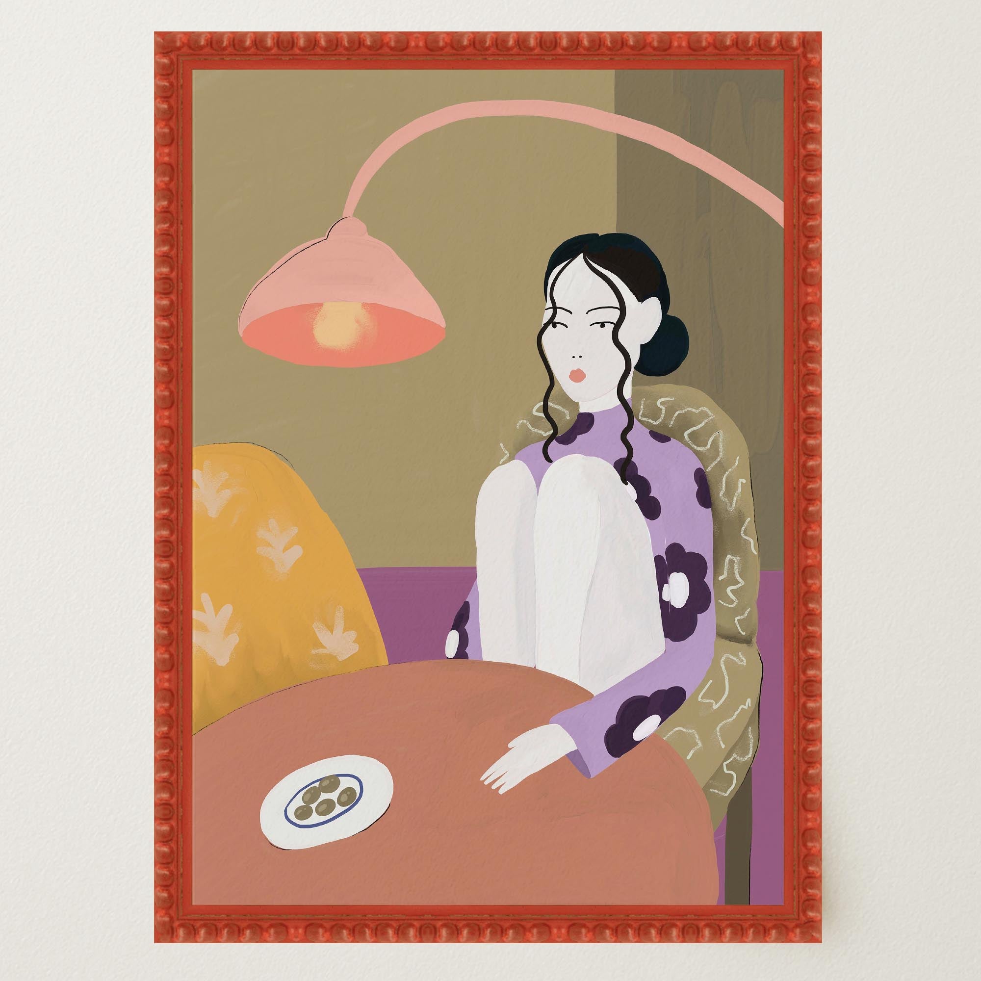 Woman Sitting at Table Wall Art Print-Skudaboo