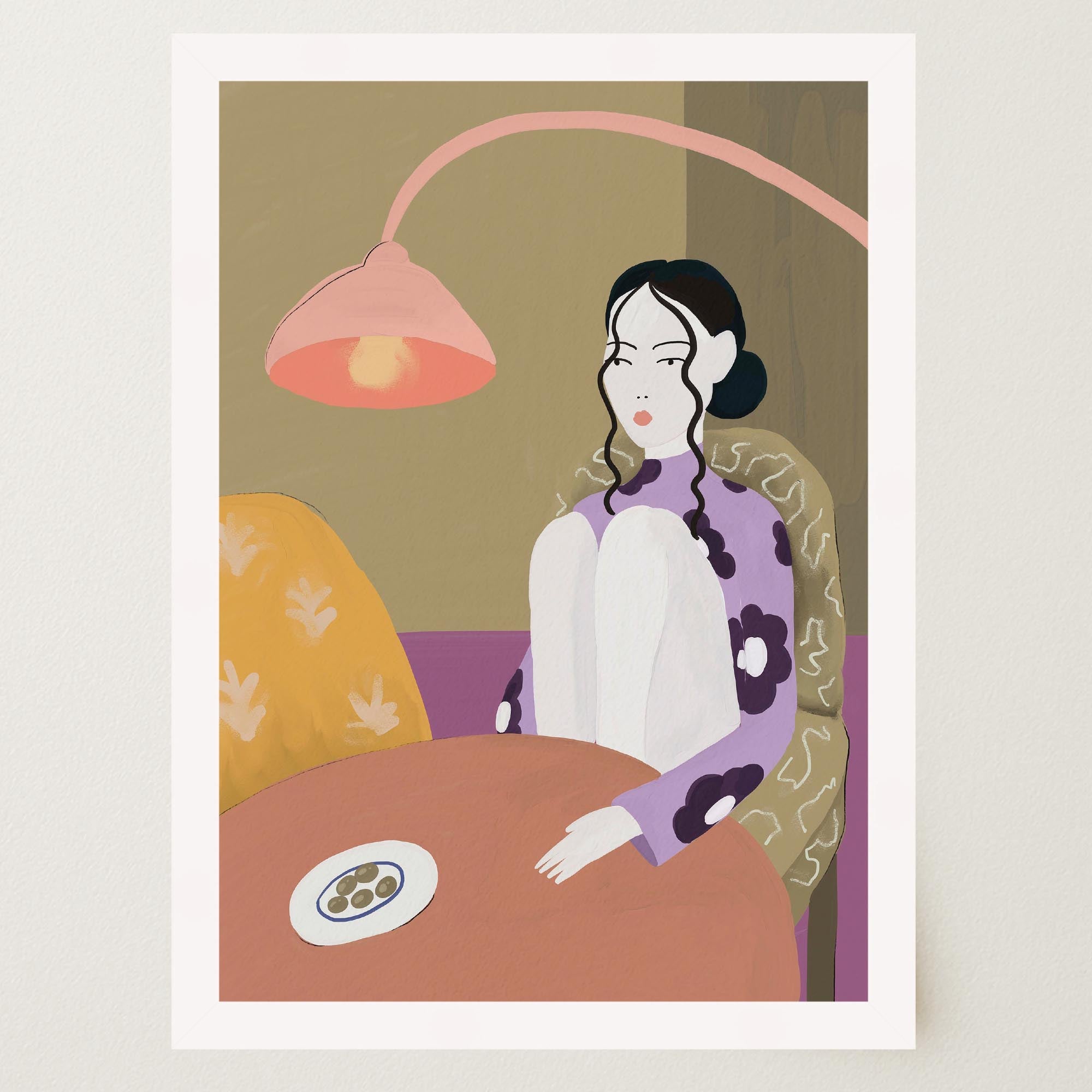 Woman Sitting at Table Wall Art Print-Skudaboo