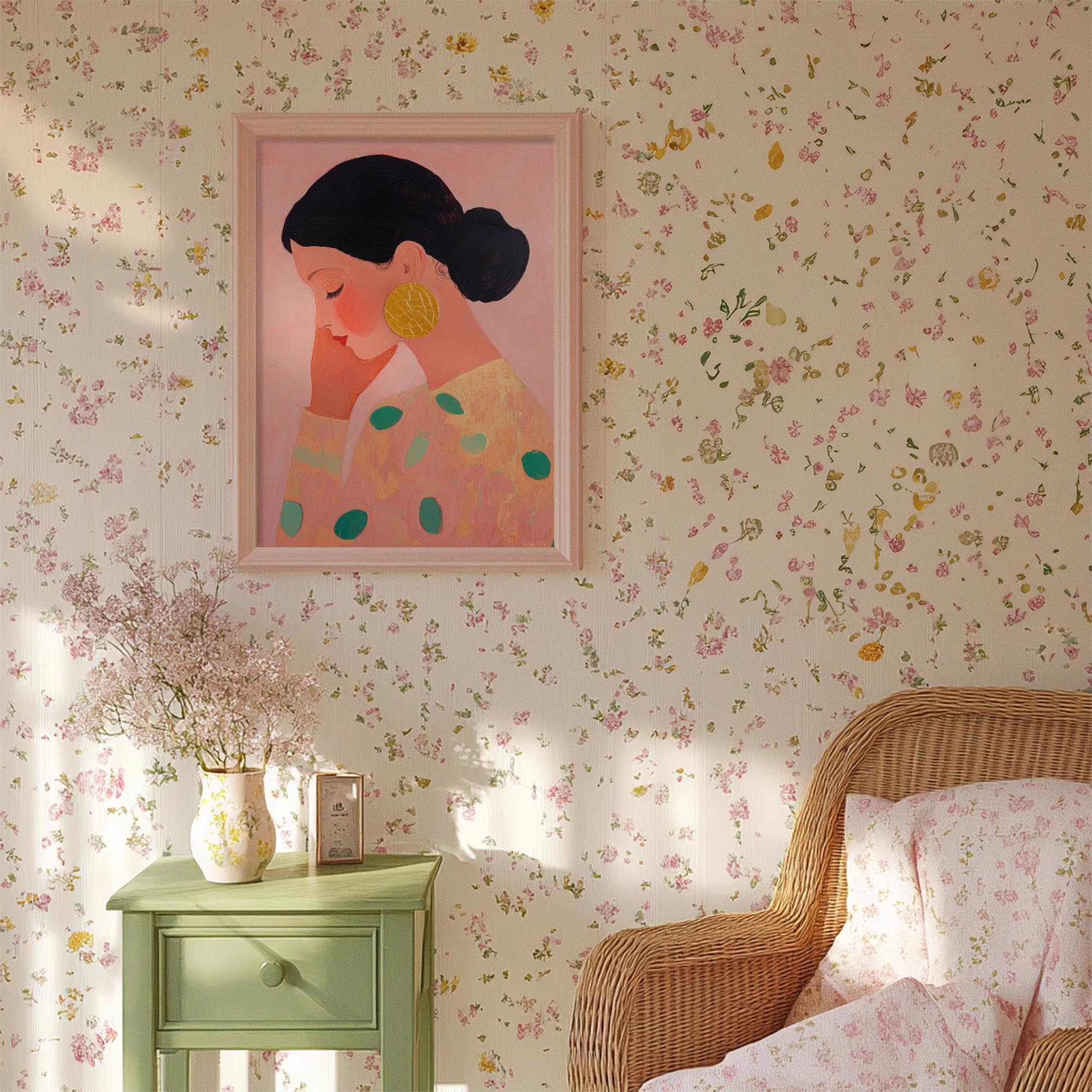 Woman in Pink Portrait Feminine Wall Art Print-Skudaboo