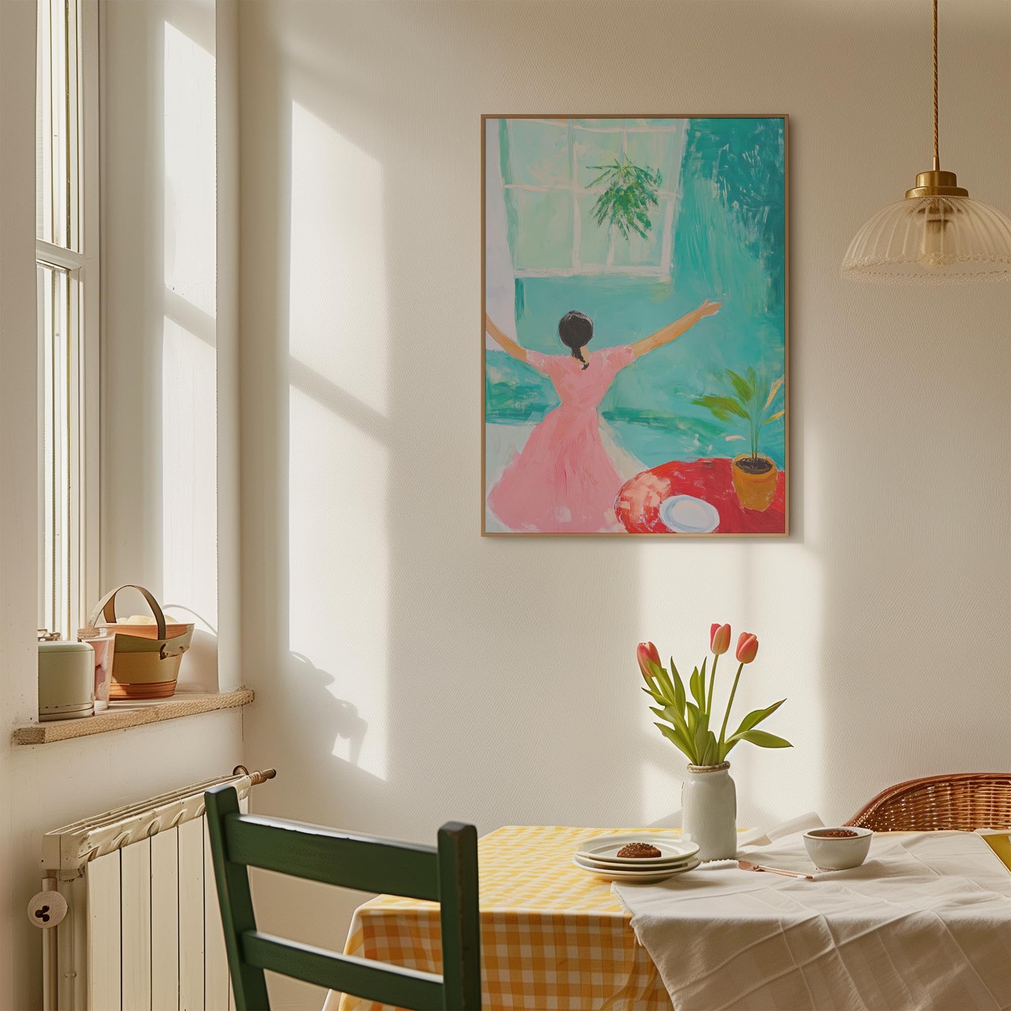Woman Dancing in Pink Dress Wall Art Print-Skudaboo