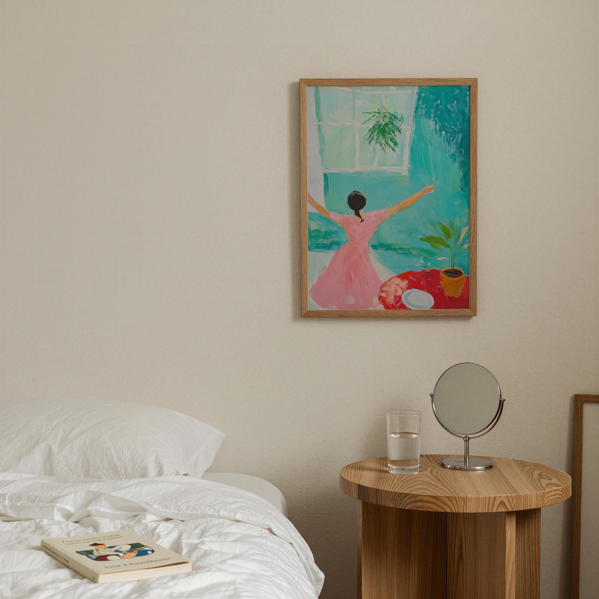 Woman Dancing in Pink Dress Wall Art Print-Skudaboo