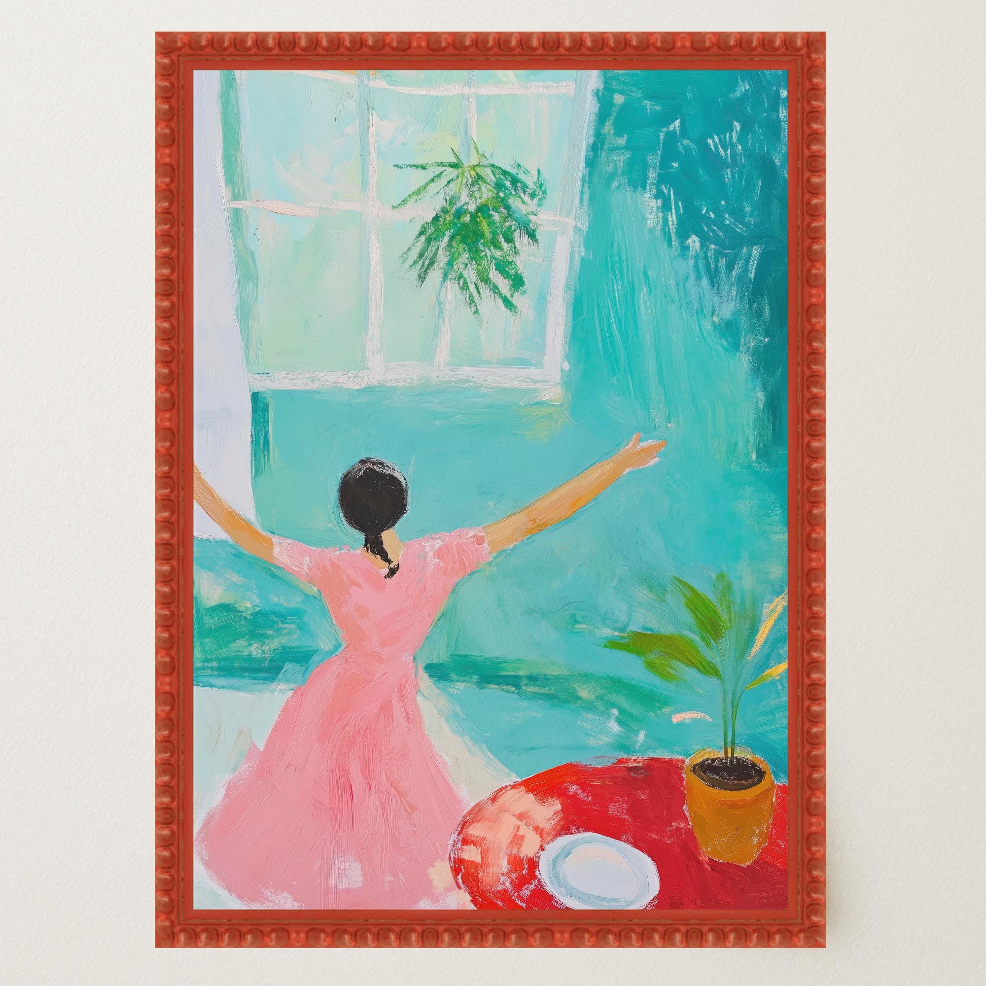 Woman Dancing in Pink Dress Wall Art Print-Skudaboo