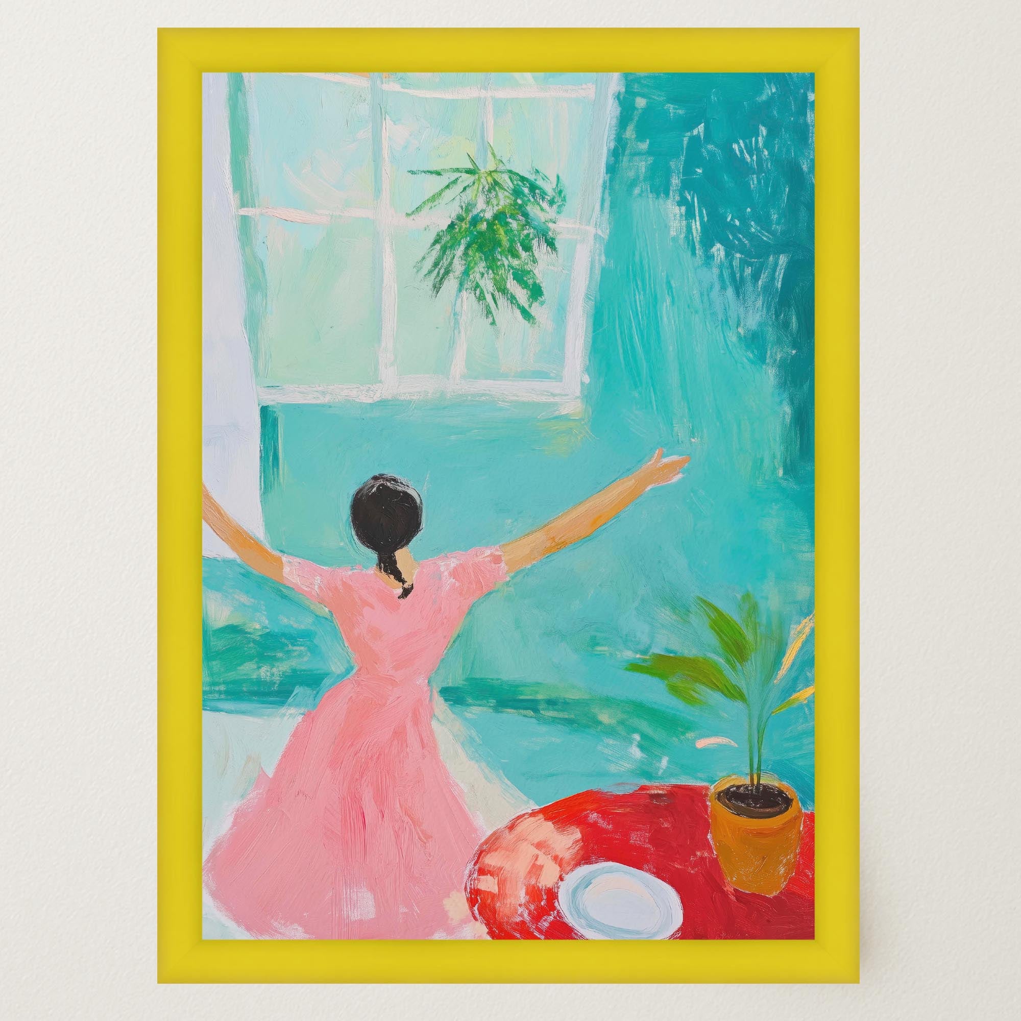 Woman Dancing in Pink Dress Wall Art Print-Skudaboo