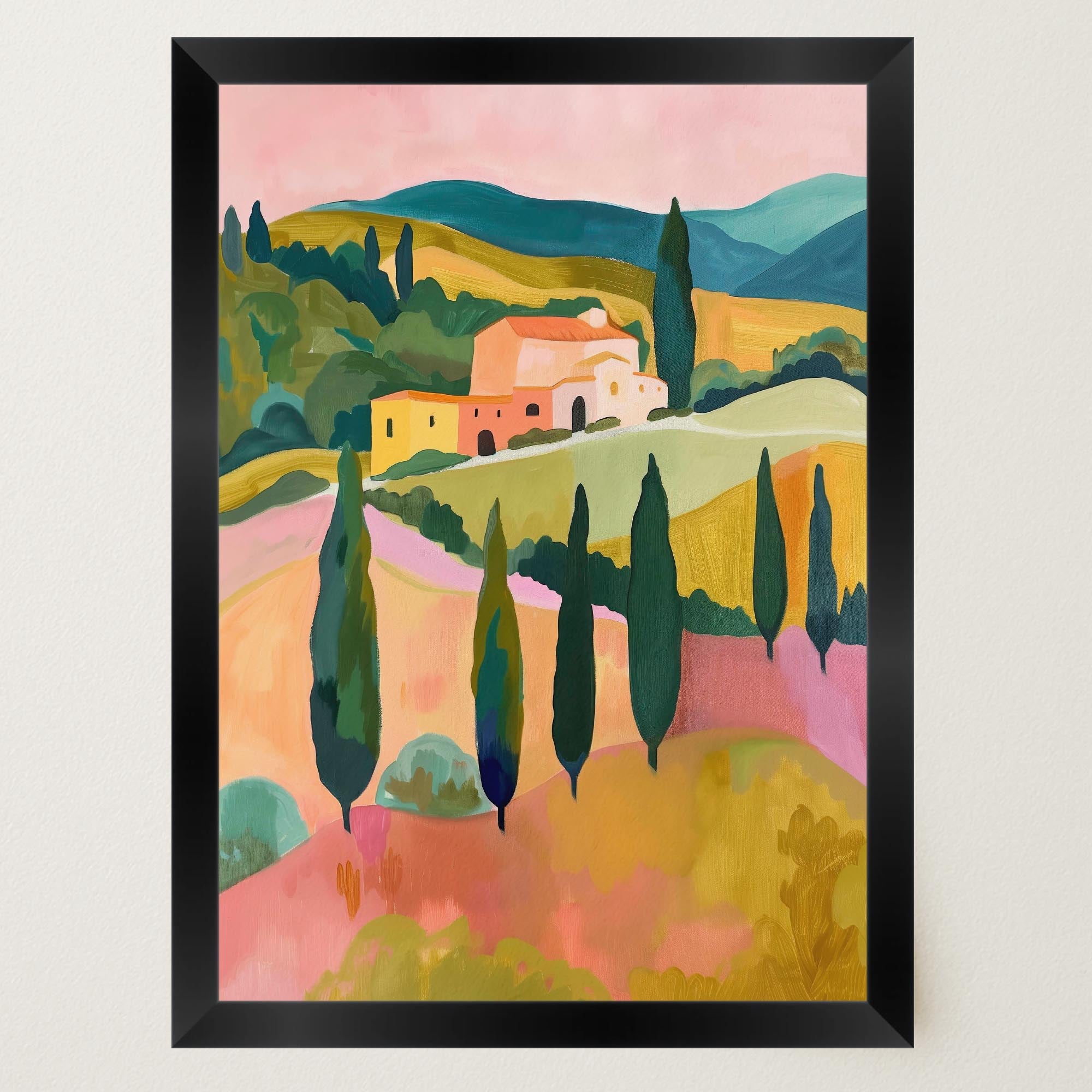 Colourful Tuscan Countryside Wall Art Print-Skudaboo
