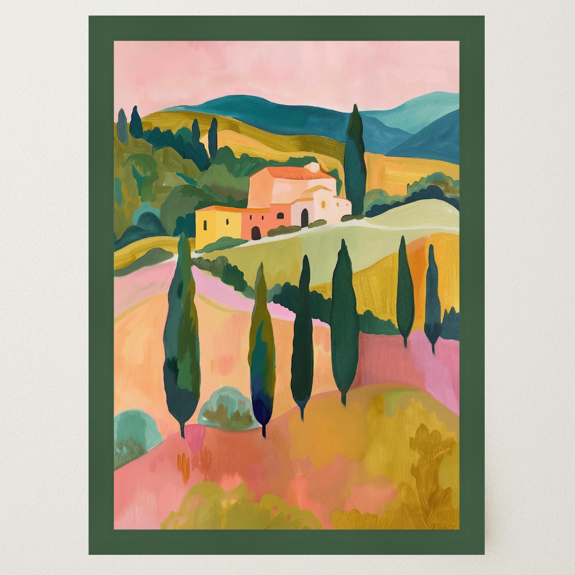Colourful Tuscan Countryside Wall Art Print-Skudaboo