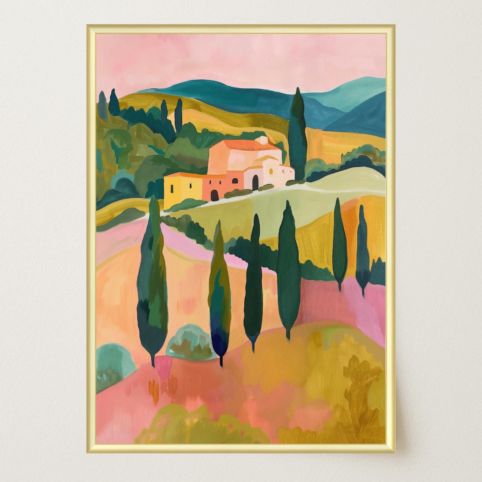 Colourful Tuscan Countryside Wall Art Print-Skudaboo
