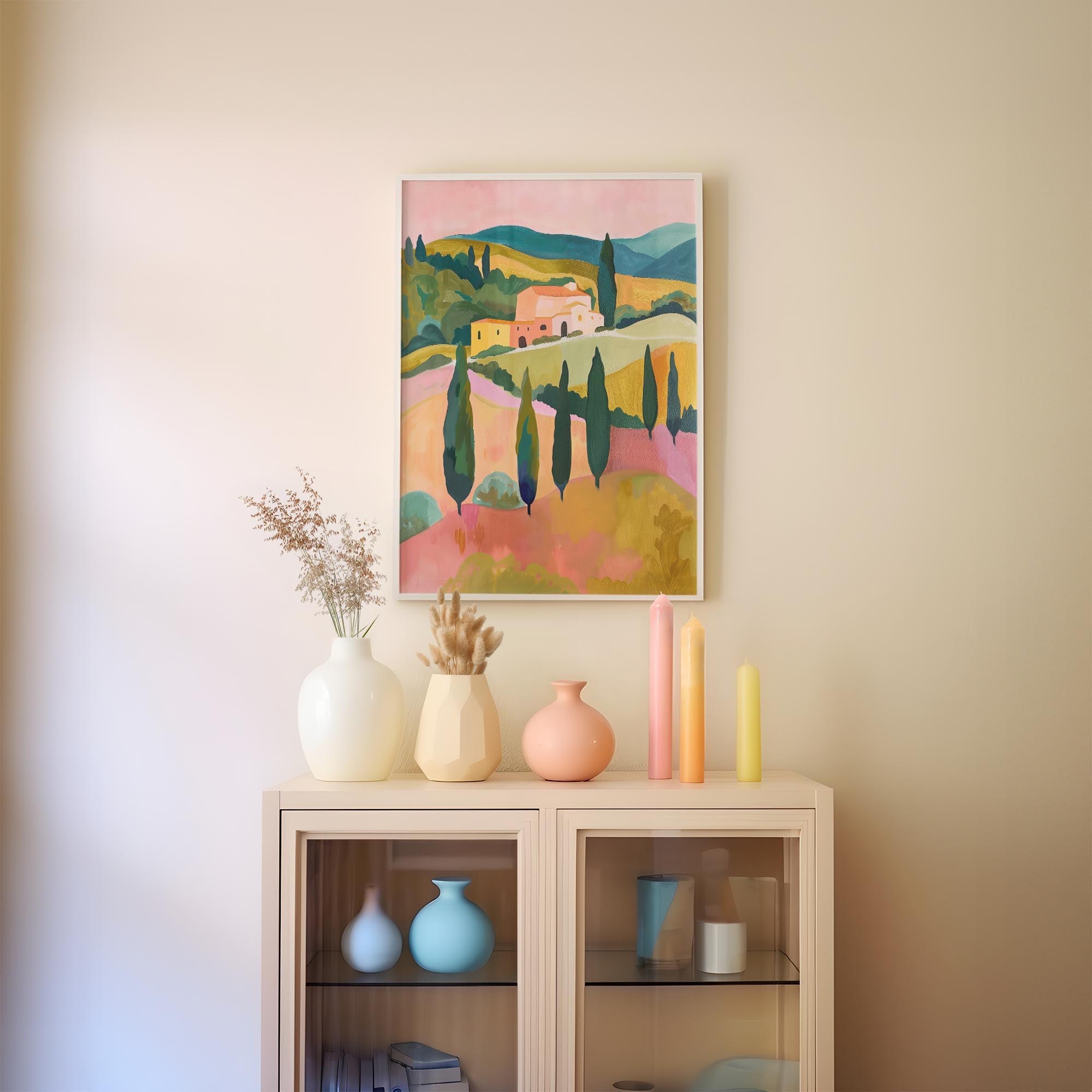 Colourful Tuscan Countryside Wall Art Print-Skudaboo