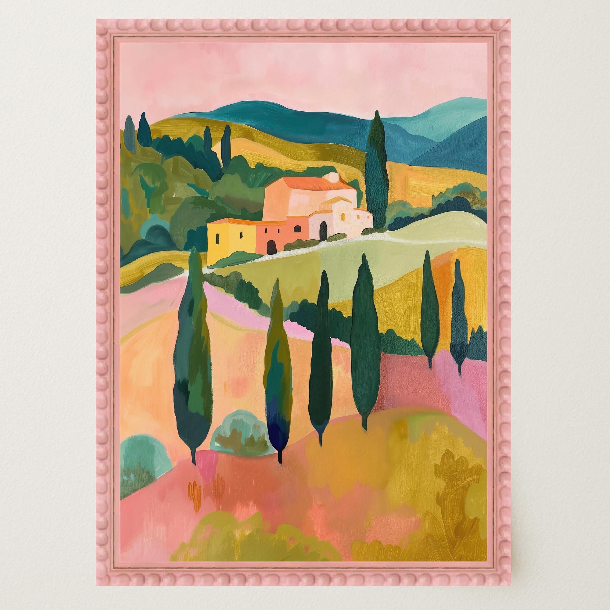 Colourful Tuscan Countryside Wall Art Print-Skudaboo