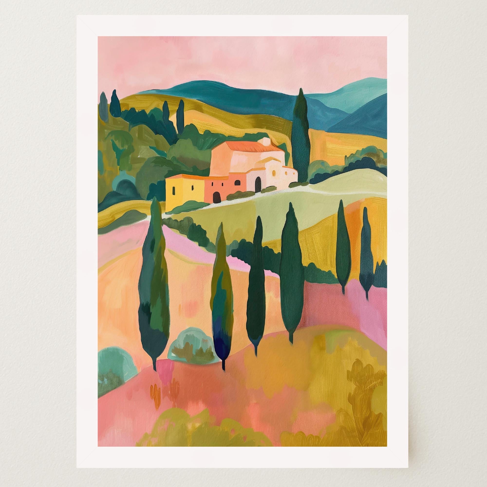 Colourful Tuscan Countryside Wall Art Print-Skudaboo