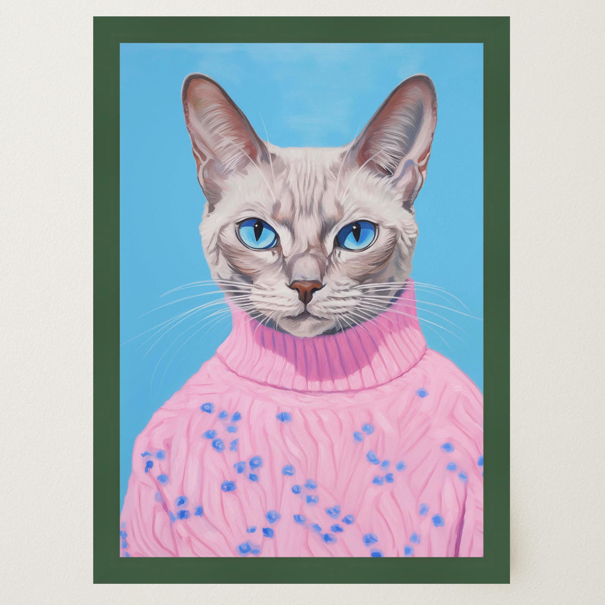 Cat in Jumper Portrait Wall Art Print-Skudaboo