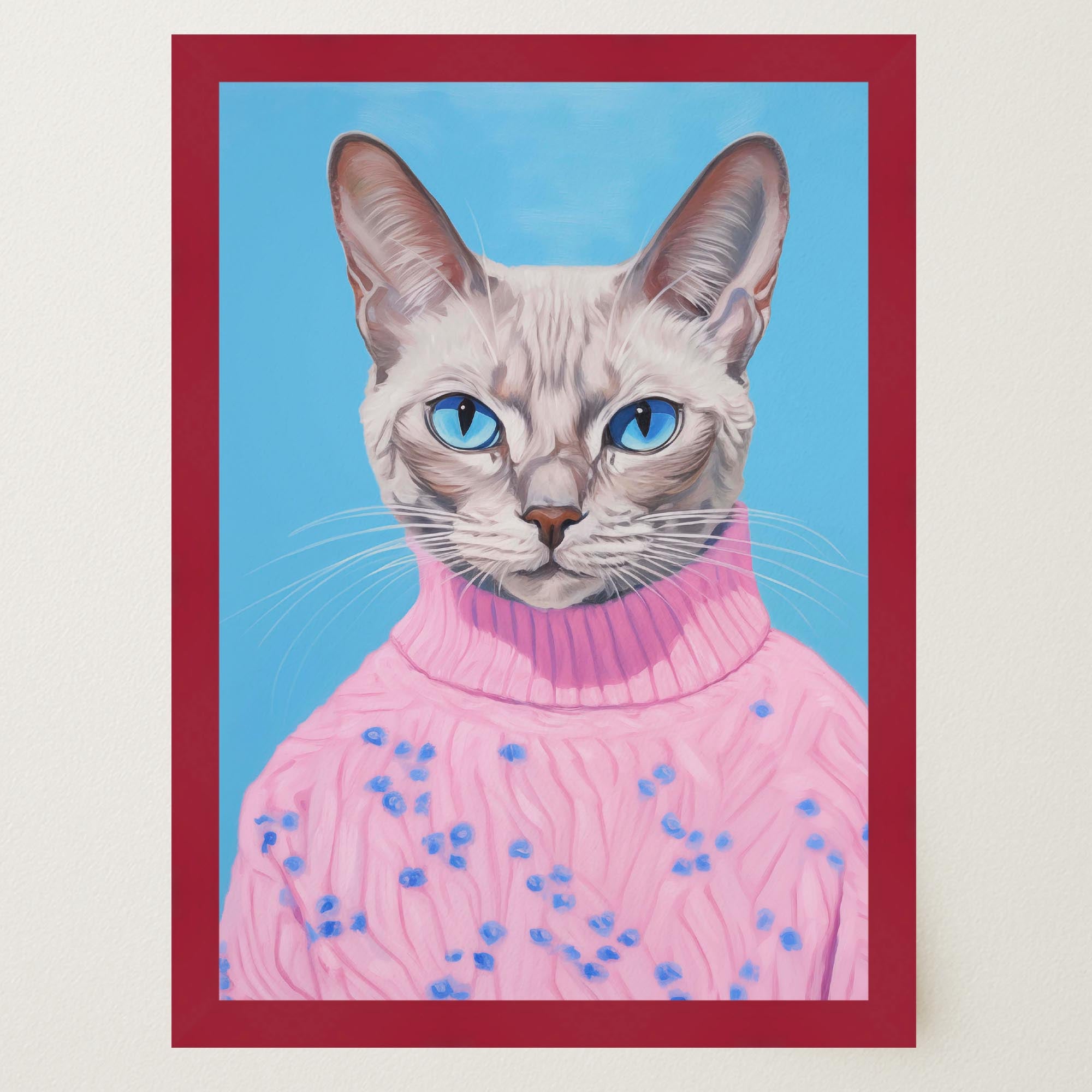 Cat in Jumper Portrait Wall Art Print-Skudaboo