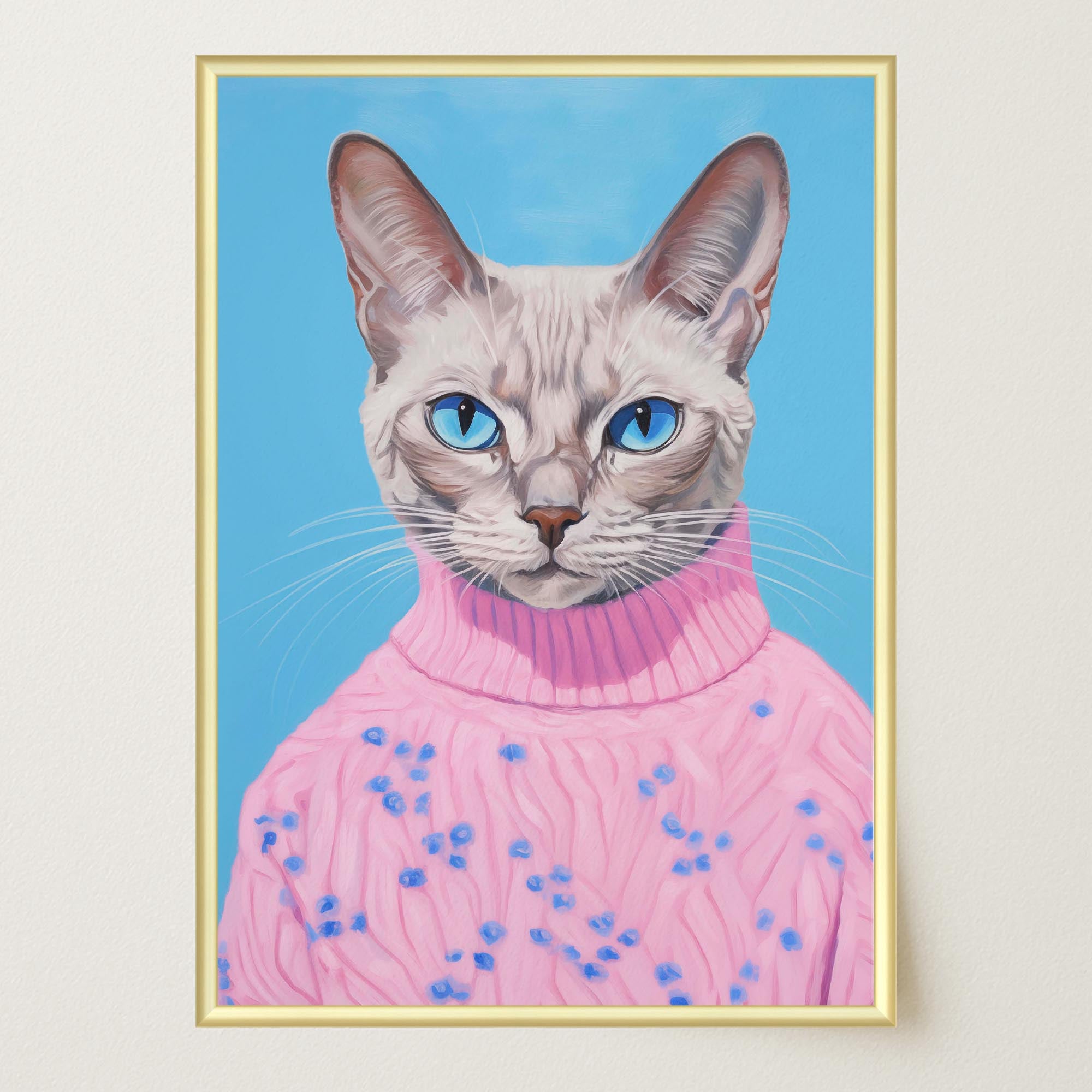Cat in Jumper Portrait Wall Art Print-Skudaboo