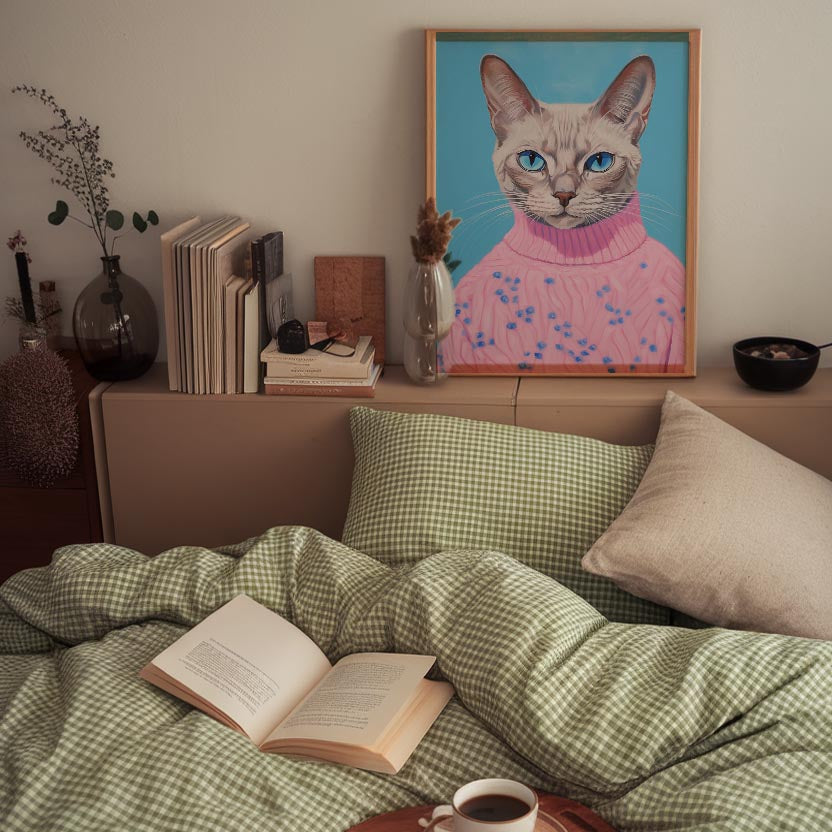 Cat in Jumper Portrait Wall Art Print-Skudaboo