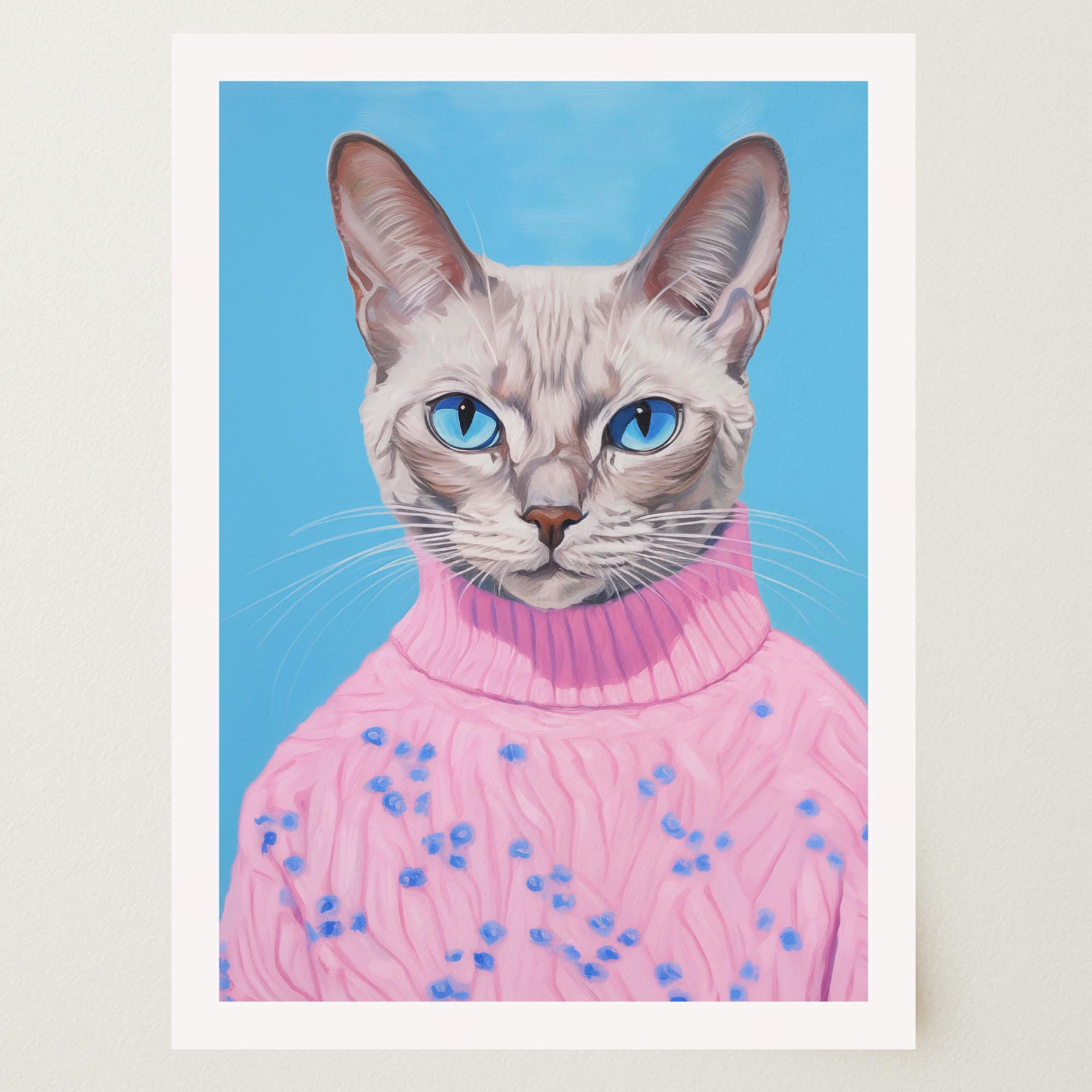 Cat in Jumper Portrait Wall Art Print-Skudaboo