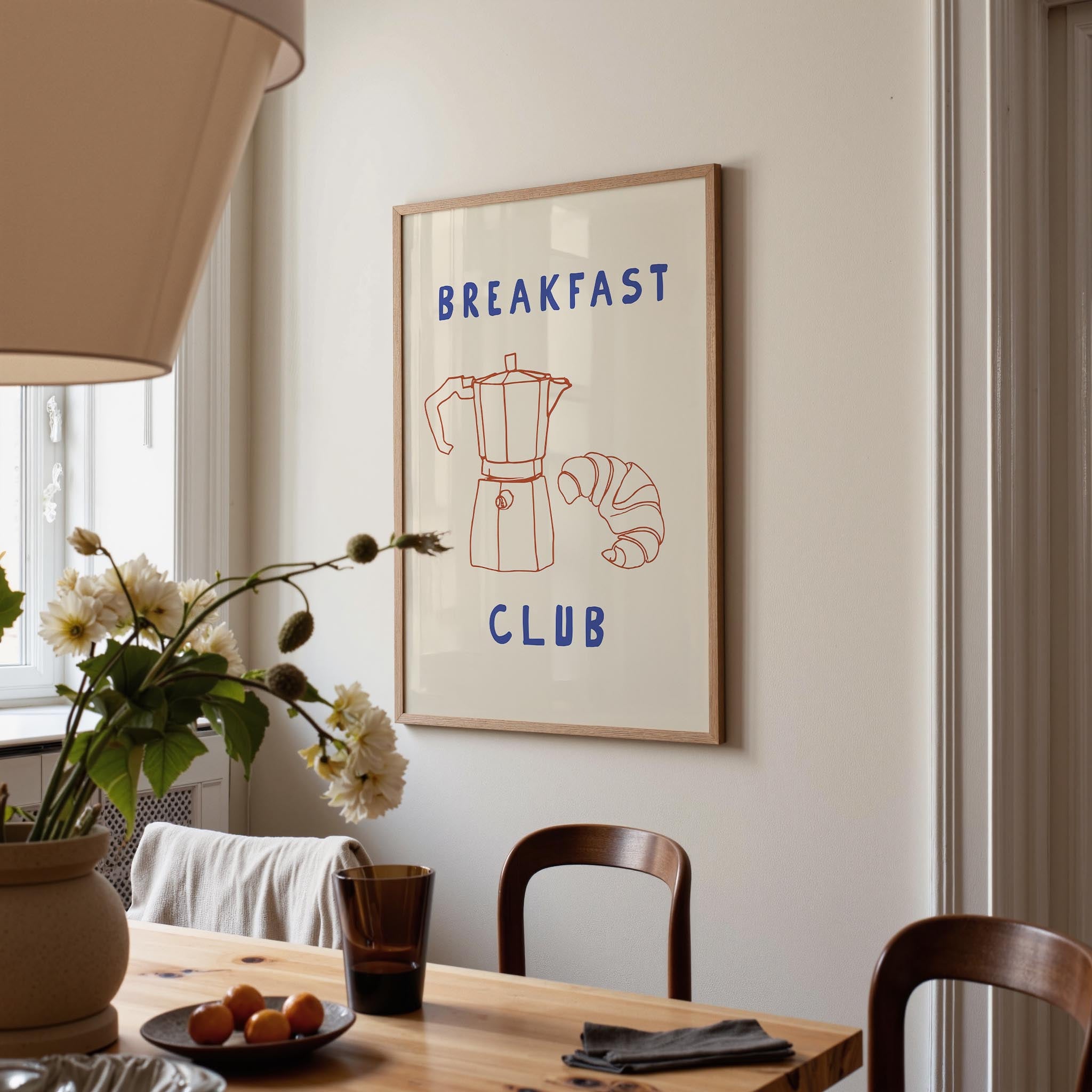 Breakfast Club Coffee and Croissant Minimal Kitchen Wall Art Print-Skudaboo