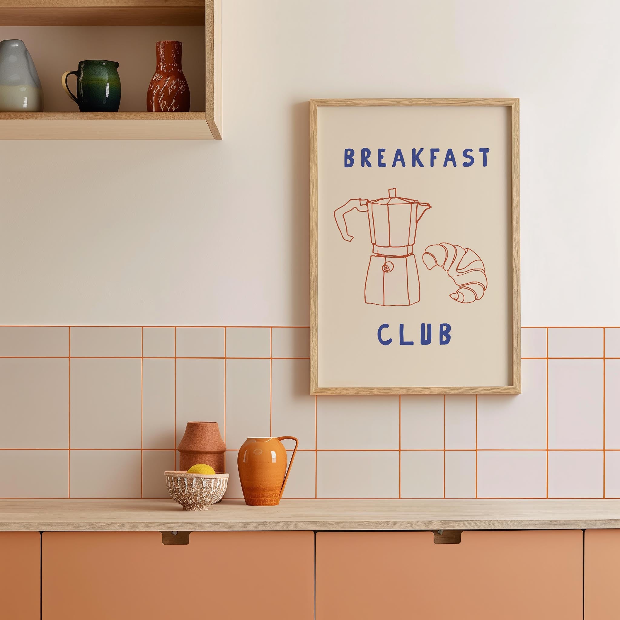 Breakfast Club Coffee and Croissant Minimal Kitchen Wall Art Print-Skudaboo