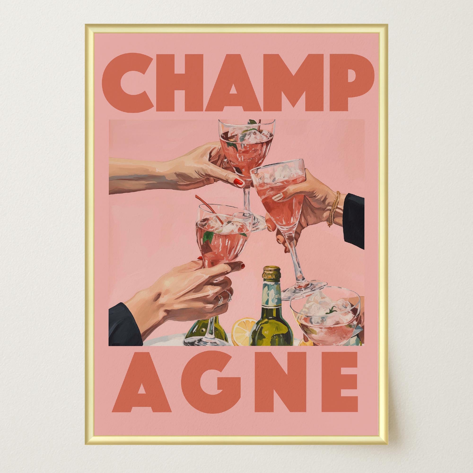 Champagne Retro Wall Art Print-Skudaboo