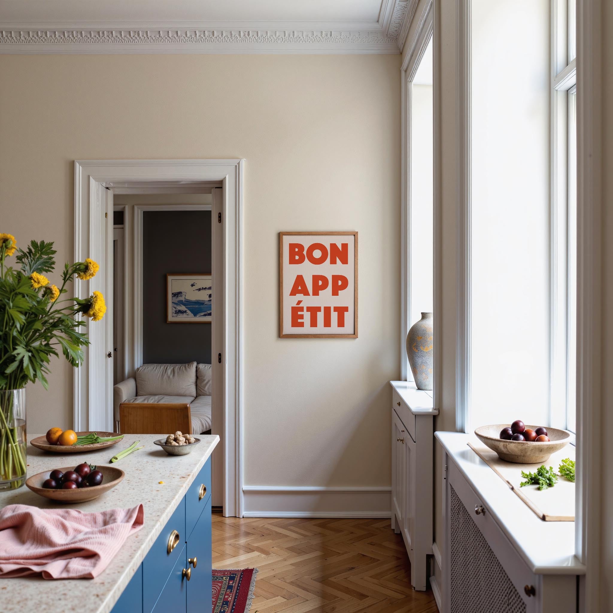 Bon Appetit Red Typography French Kitchen Wall Art Print-Skudaboo