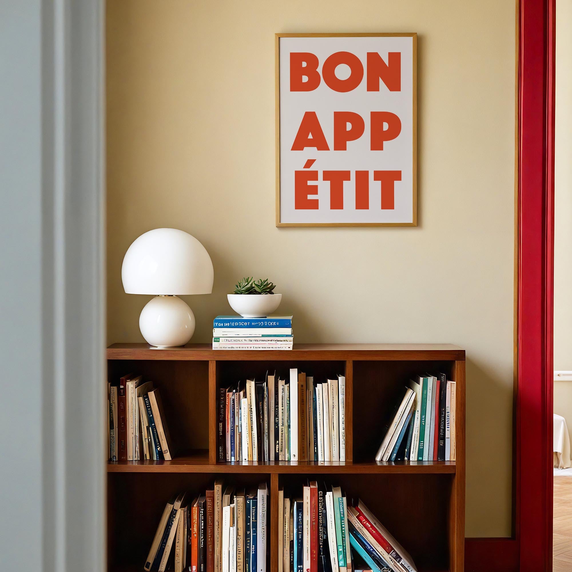 Bon Appetit Red Typography French Kitchen Wall Art Print-Skudaboo