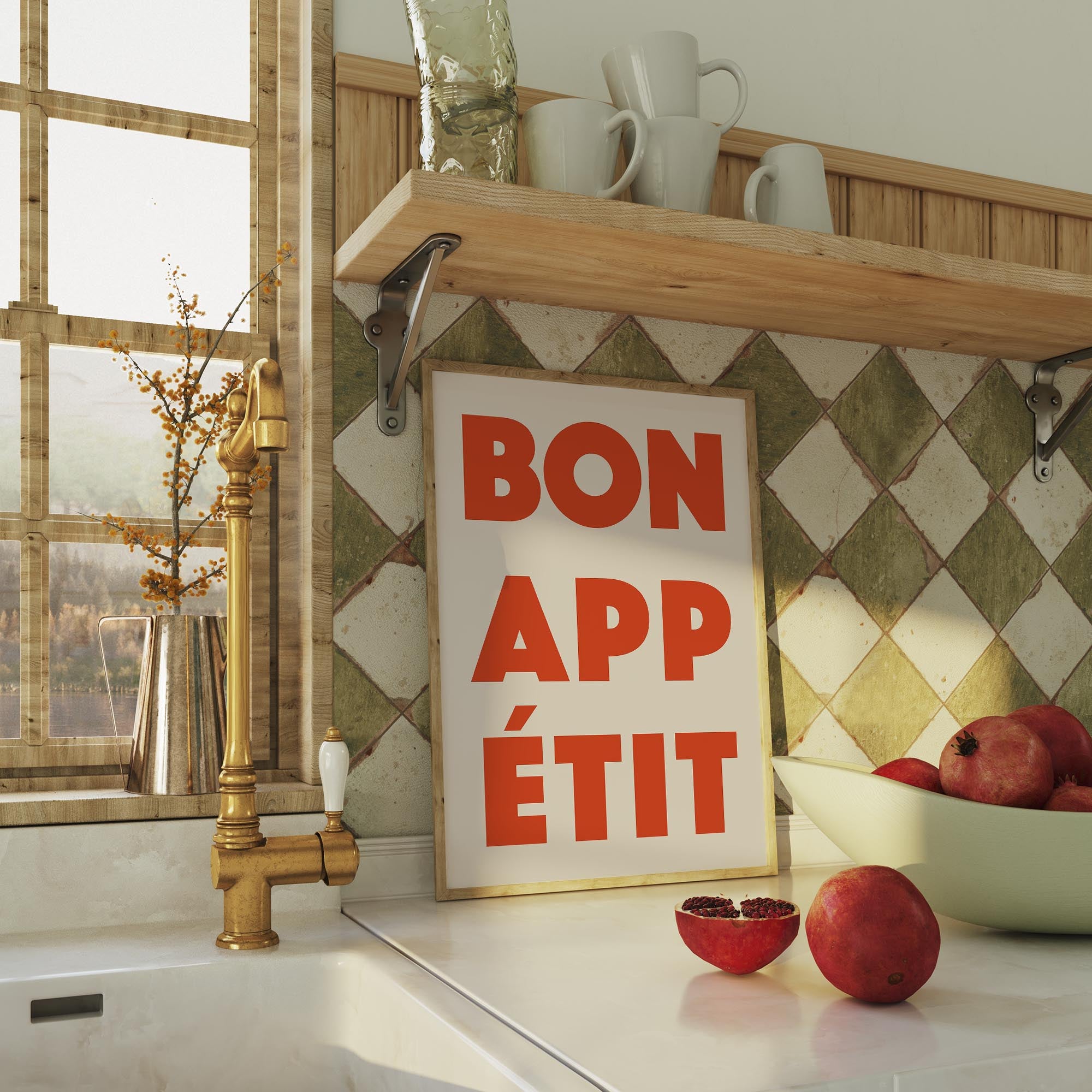 Bon Appetit Red Typography French Kitchen Wall Art Print-Skudaboo