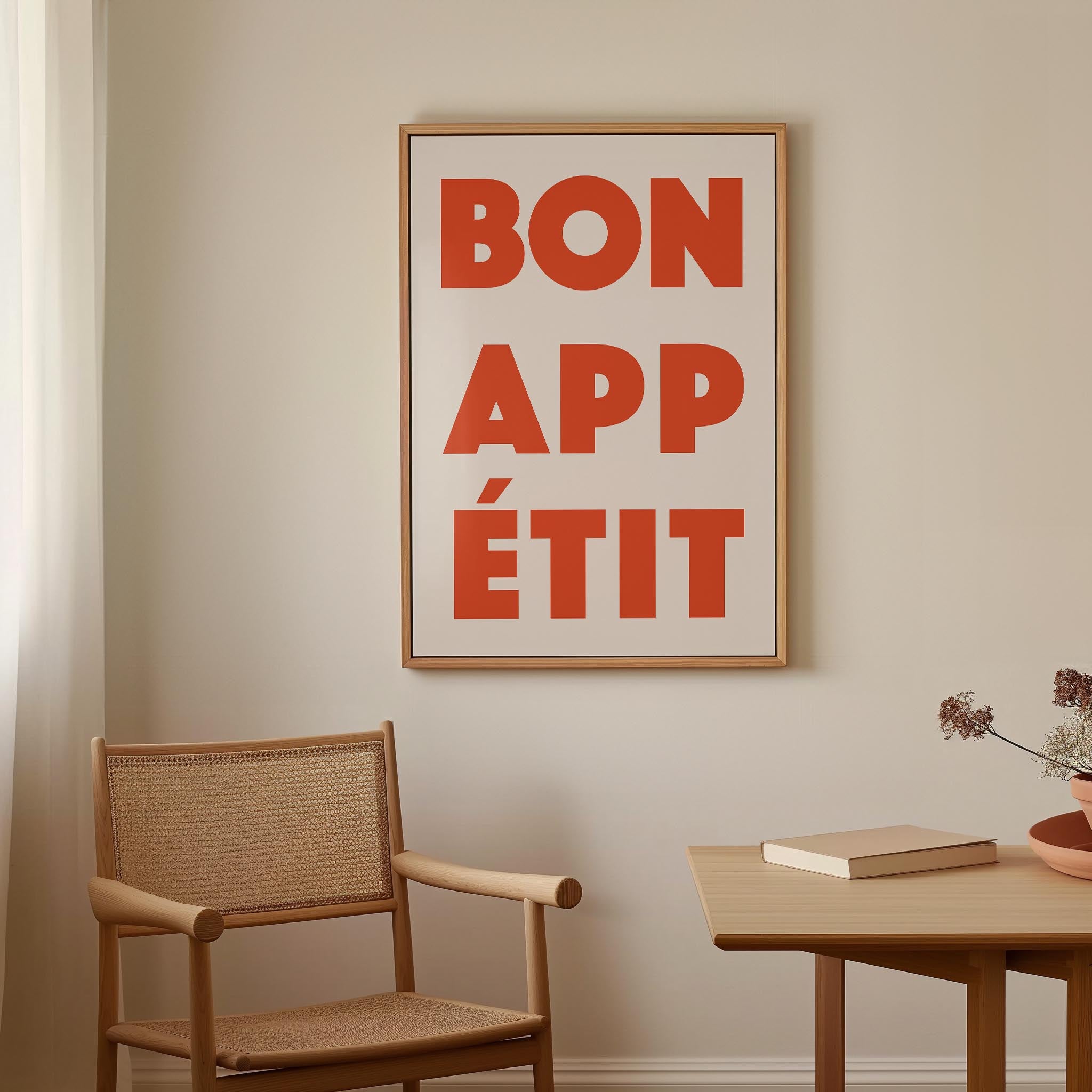 Bon Appetit Red Typography French Kitchen Wall Art Print-Skudaboo