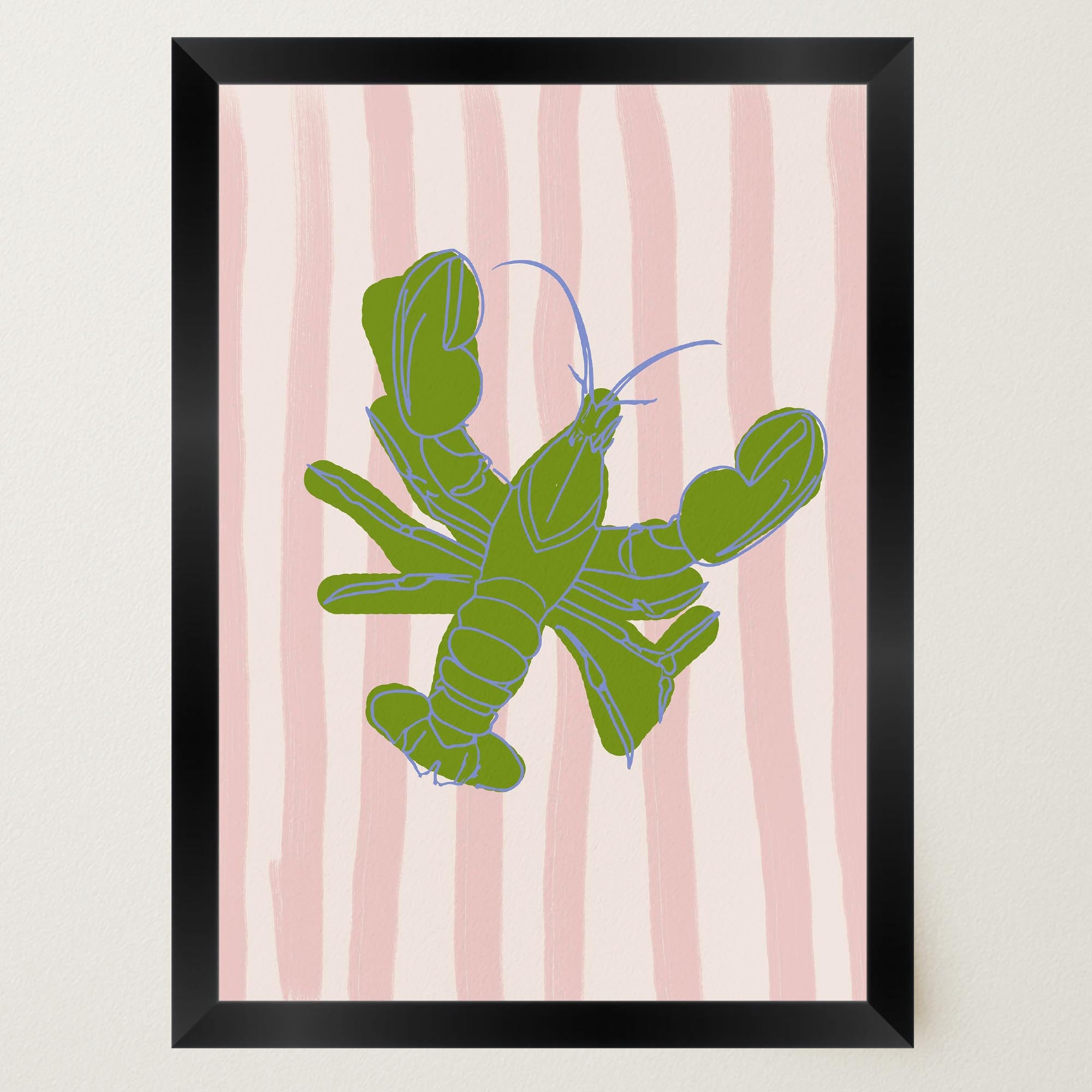 Pink & Green Stripe Lobster Stripe Wall Art Print-Skudaboo