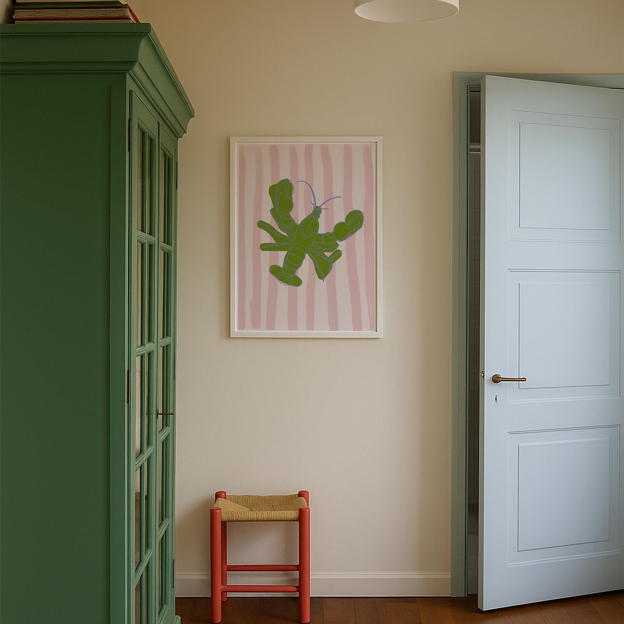 Pink & Green Stripe Lobster Stripe Wall Art Print-Skudaboo