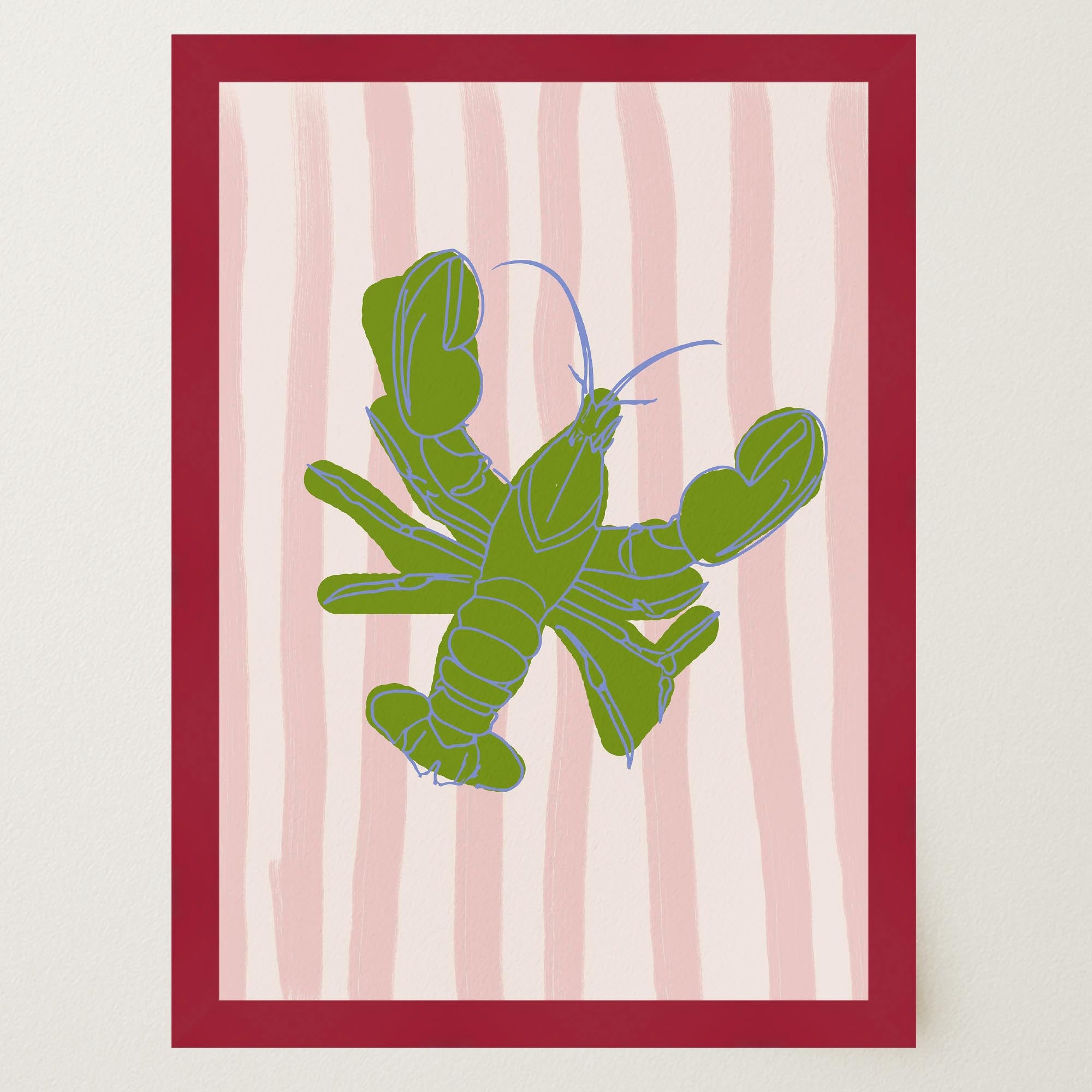 Pink & Green Stripe Lobster Stripe Wall Art Print-Skudaboo
