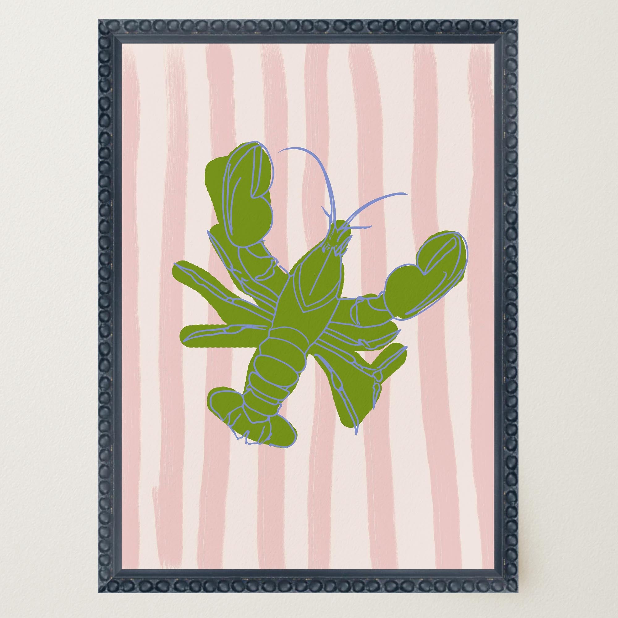 Pink & Green Stripe Lobster Stripe Wall Art Print-Skudaboo