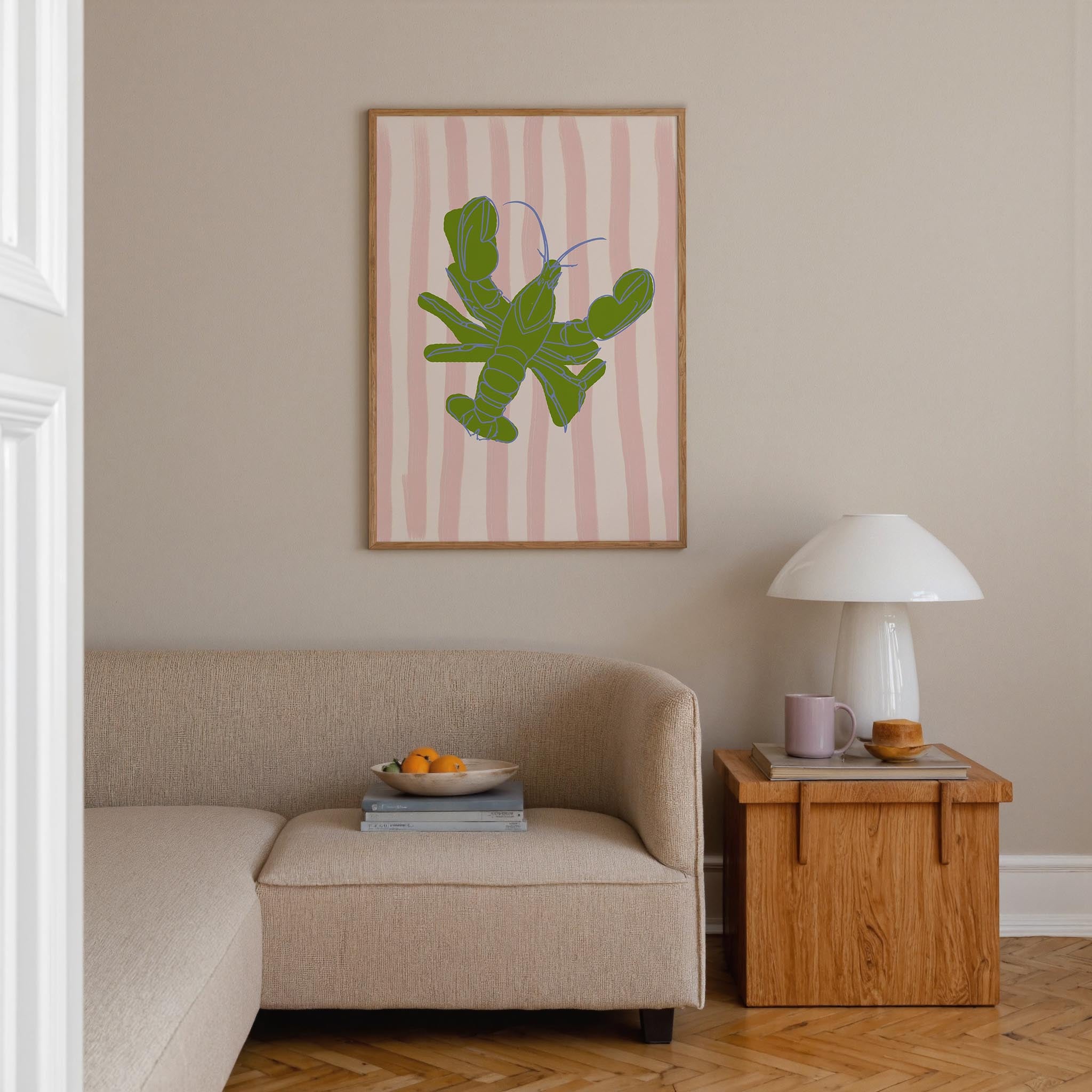 Pink & Green Stripe Lobster Stripe Wall Art Print-Skudaboo