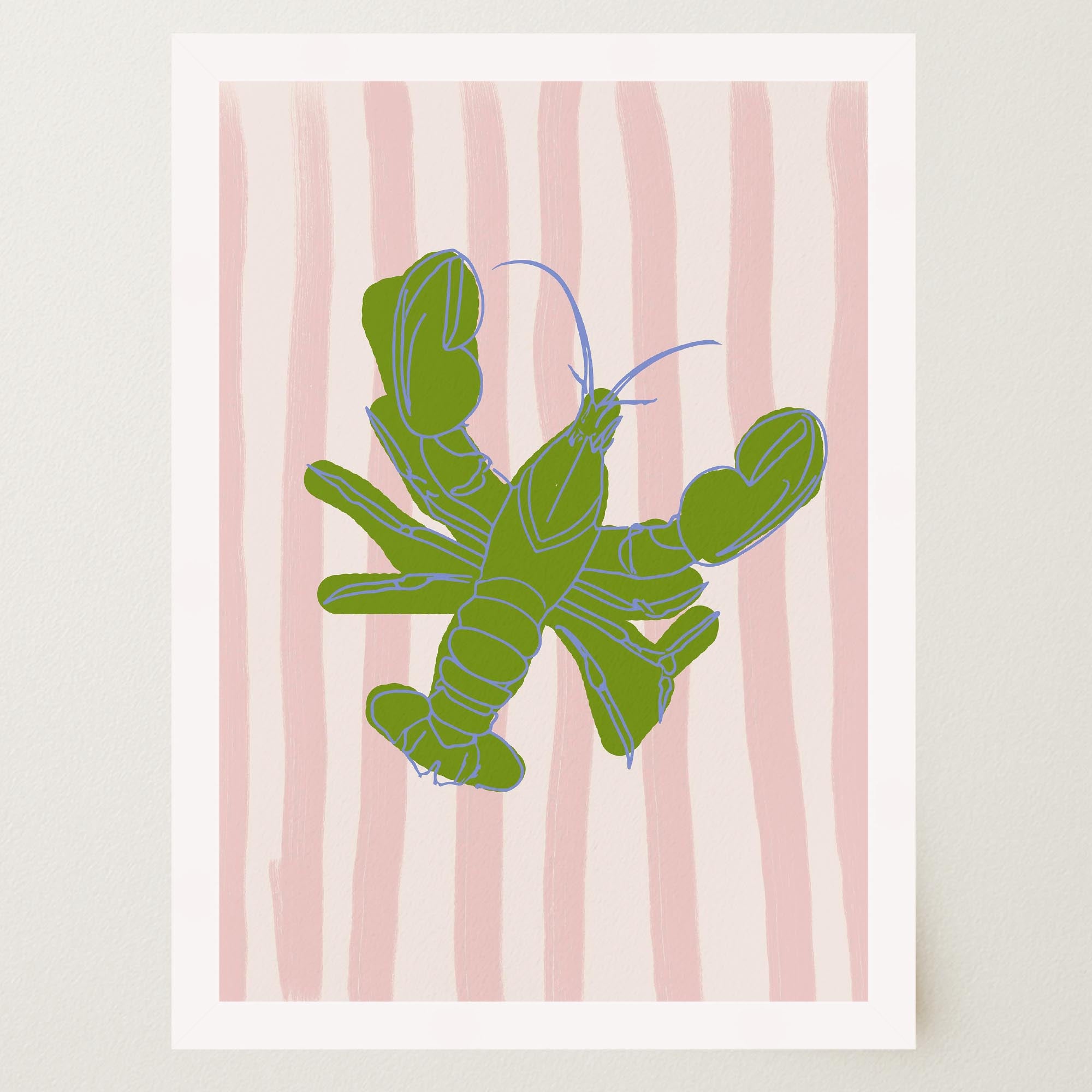 Pink & Green Stripe Lobster Stripe Wall Art Print-Skudaboo