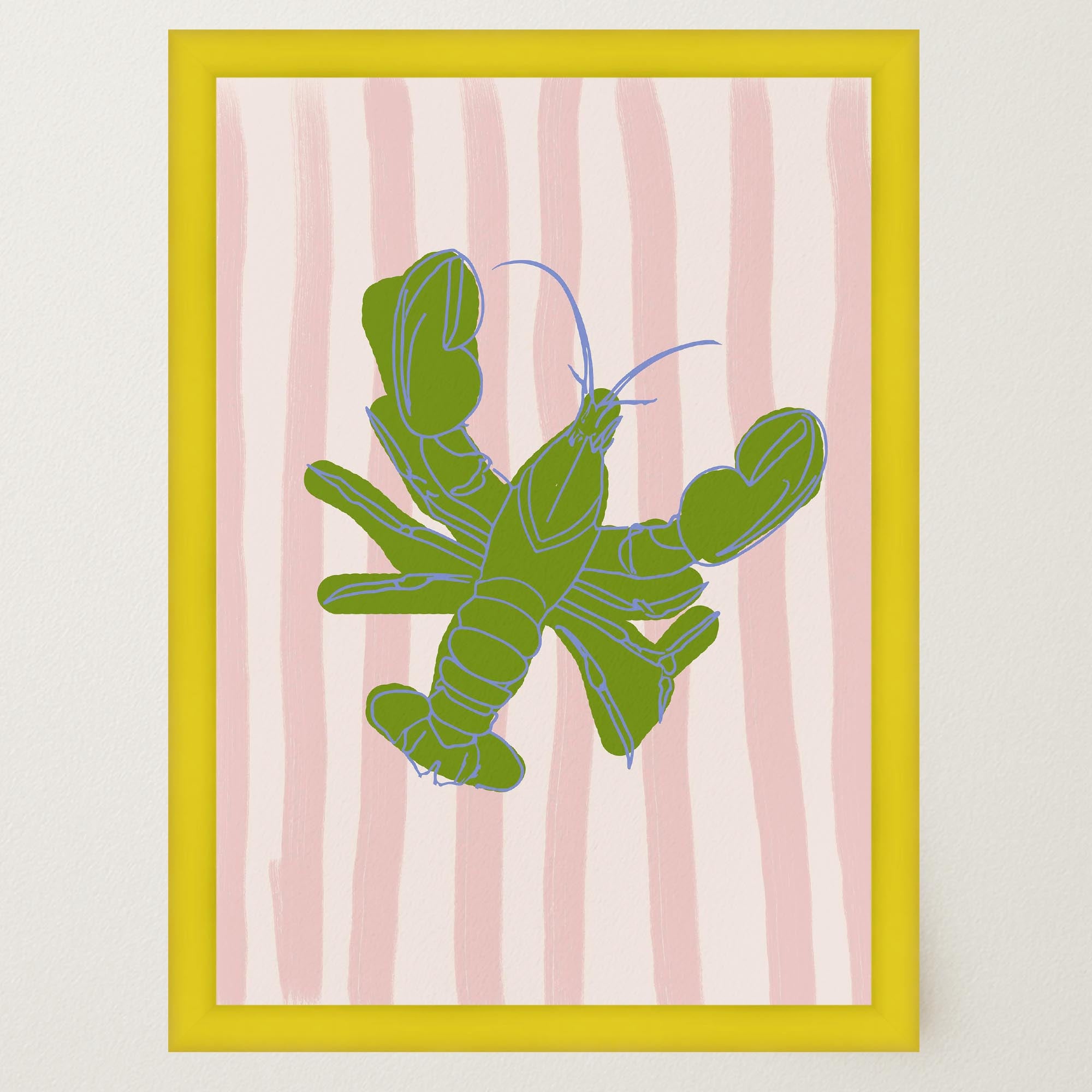 Pink & Green Stripe Lobster Stripe Wall Art Print-Skudaboo