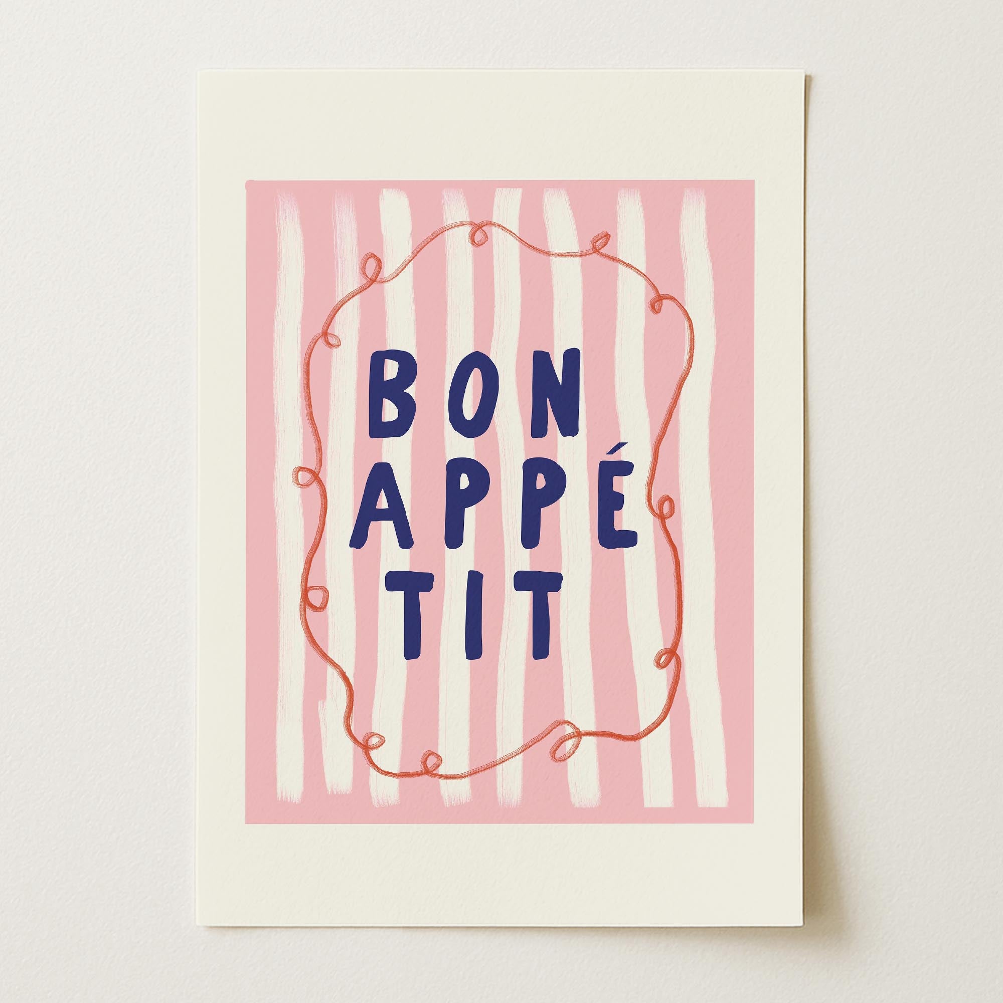 Pink Stripe Bon Appetit Typography Wall Art Print-Skudaboo