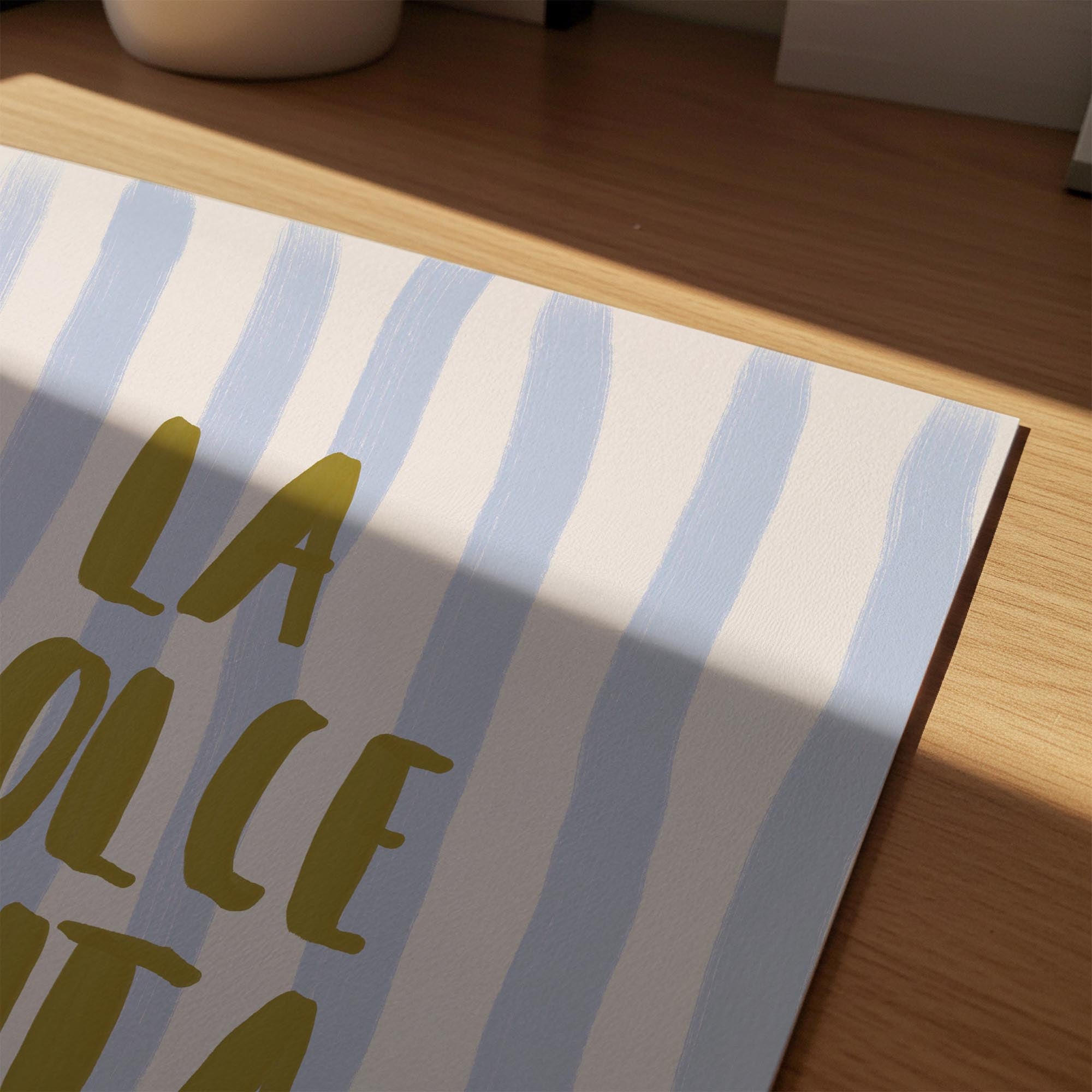Blue Stripe La Dolce Vita Typography Wall Art Print-Skudaboo