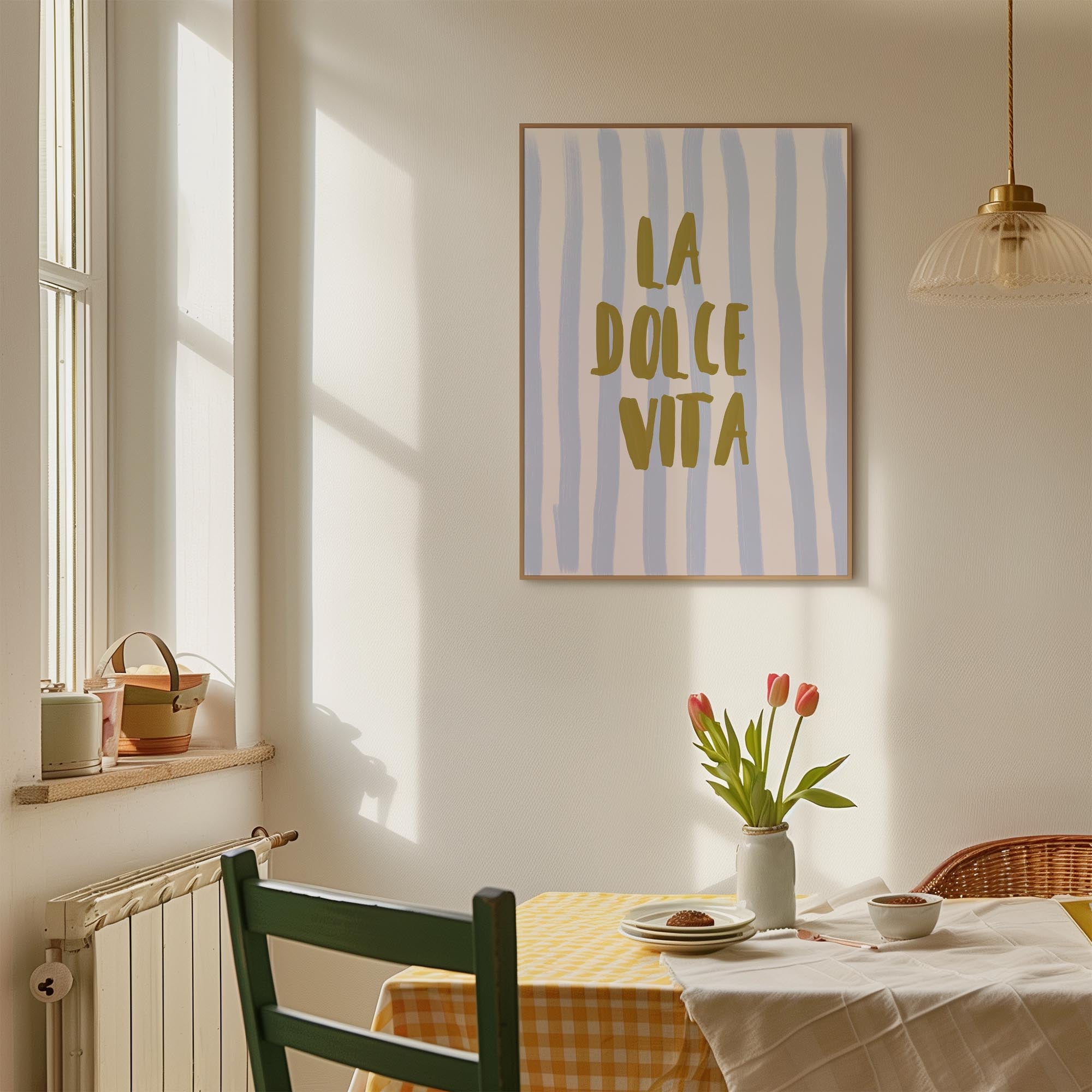 Blue Stripe La Dolce Vita Typography Wall Art Print-Skudaboo