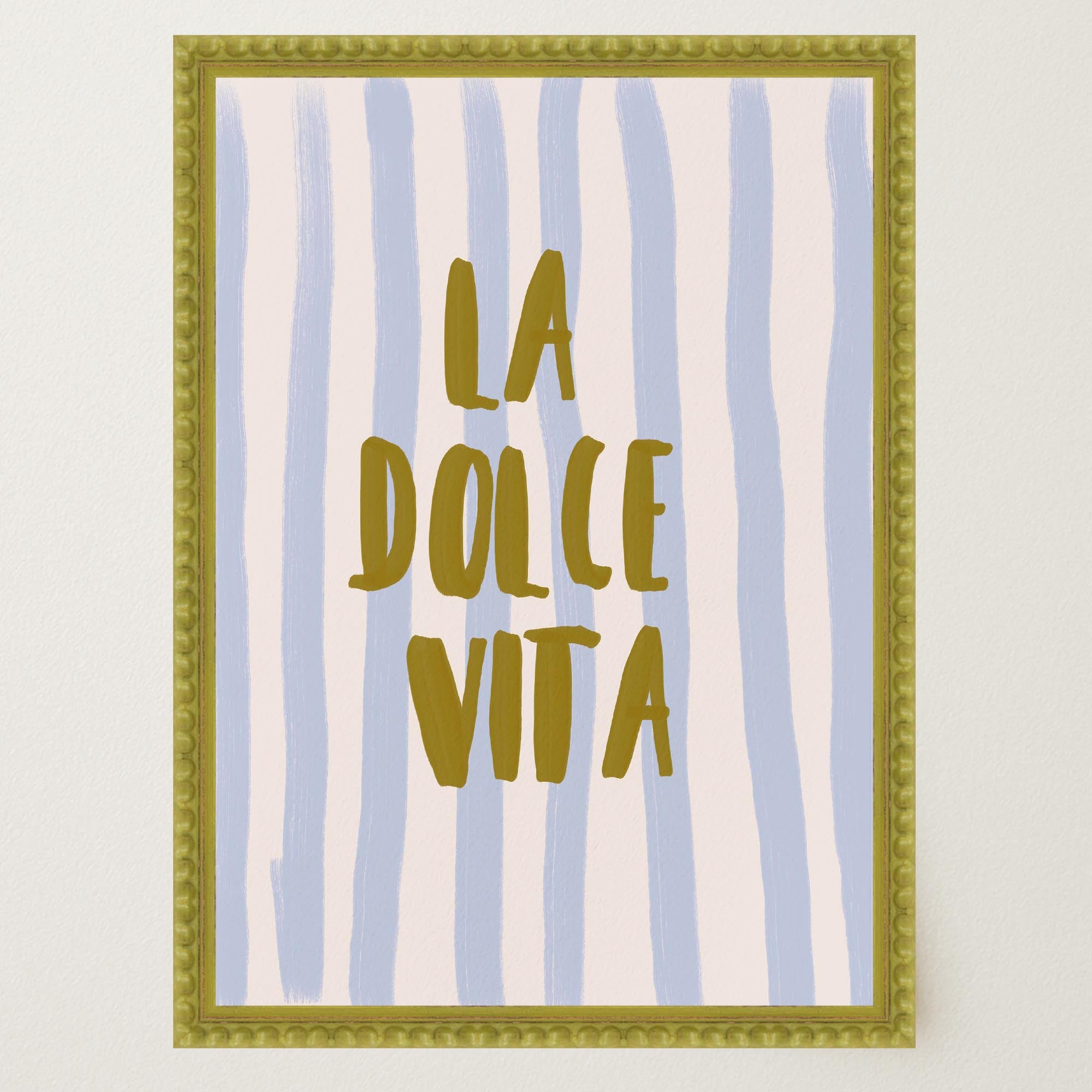Blue Stripe La Dolce Vita Typography Wall Art Print-Skudaboo