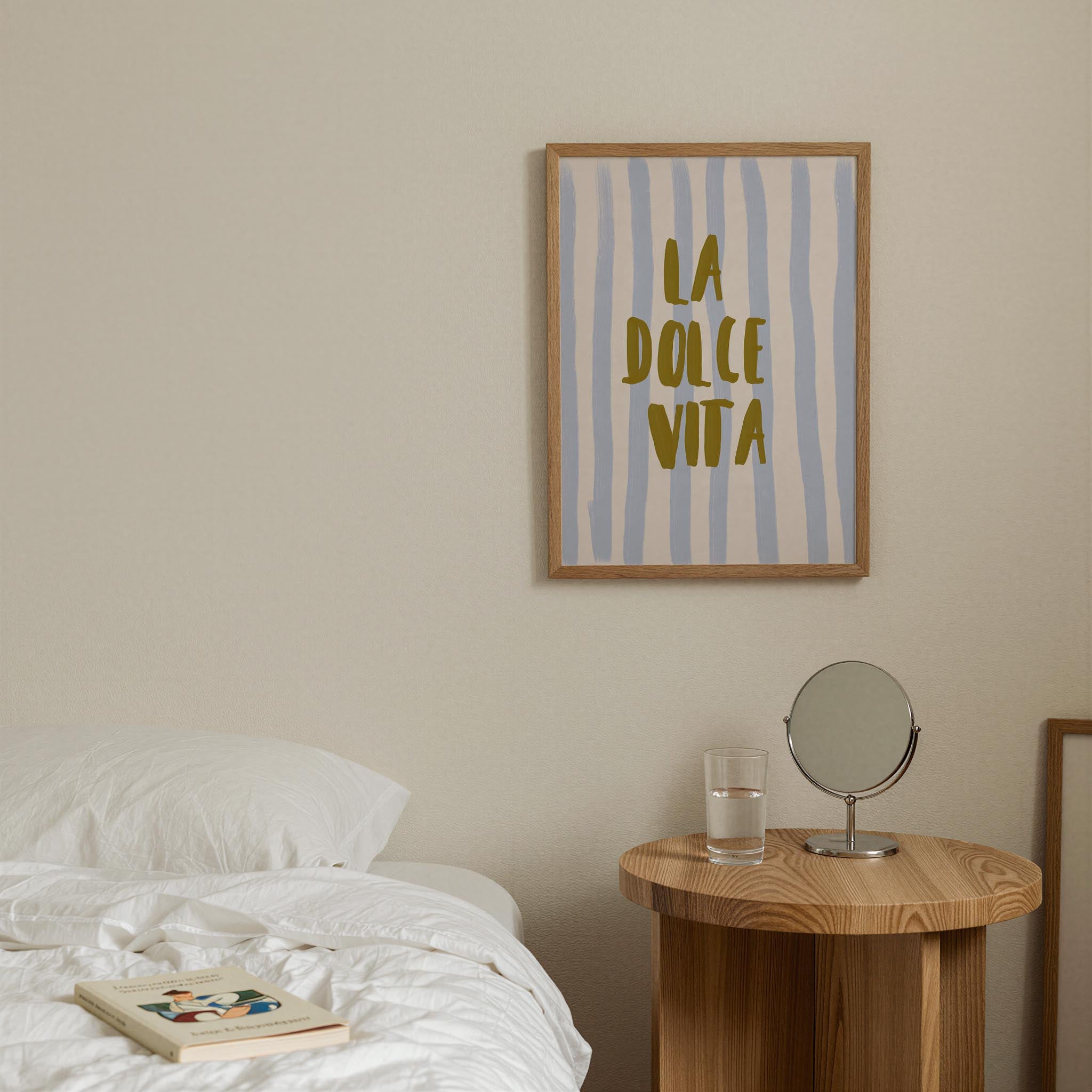 Blue Stripe La Dolce Vita Typography Wall Art Print-Skudaboo