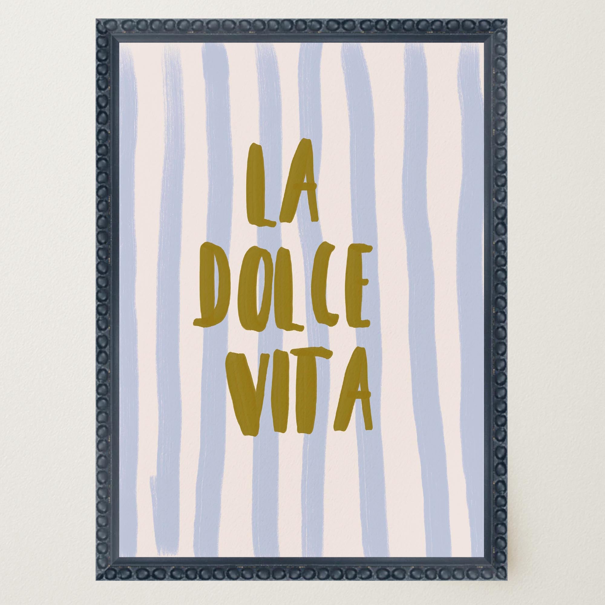 Blue Stripe La Dolce Vita Typography Wall Art Print-Skudaboo