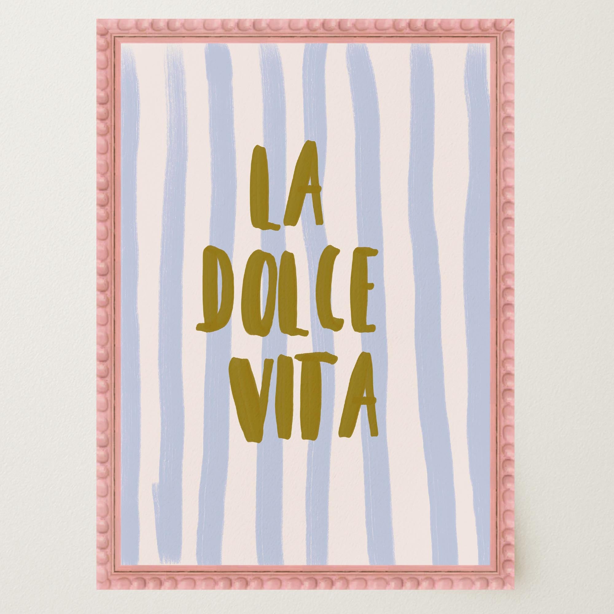 Blue Stripe La Dolce Vita Typography Wall Art Print-Skudaboo